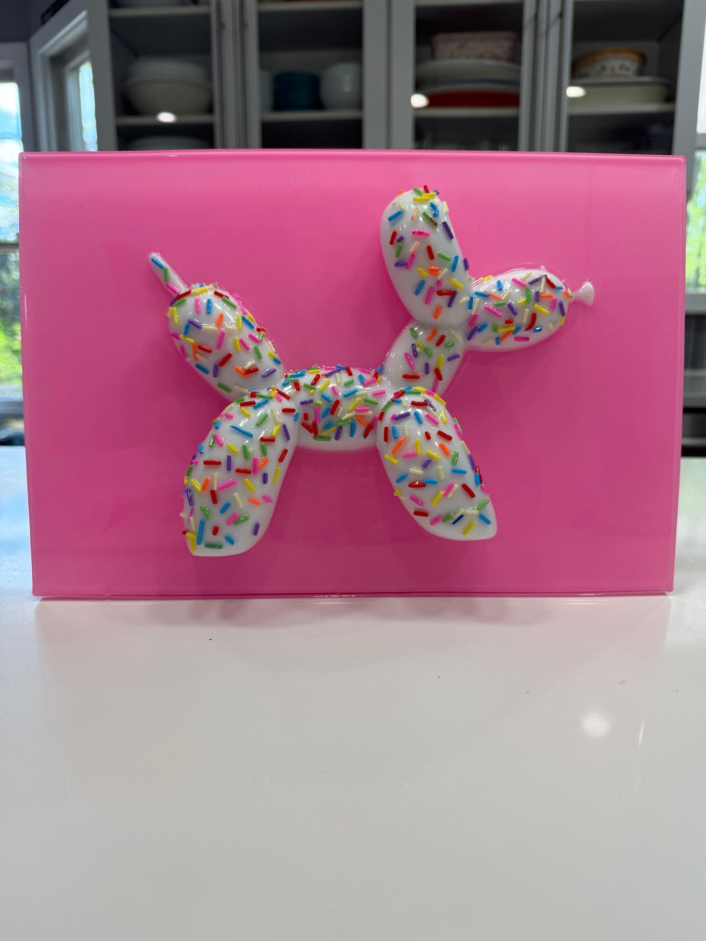 OOAK Balloon Dog Pop Art – 3D Candy Sculpture Wall Art, Sprinkle Resin Art, Pink Acrylic Decor, Dopamine Art