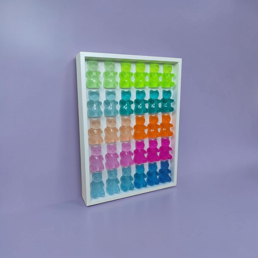 Rainbow Ombre Resin Gummy Bear Wall Art: 3D Pop Art Decor, Nursery Kids Room Wall Hanging, Handmade Rainbow Decor