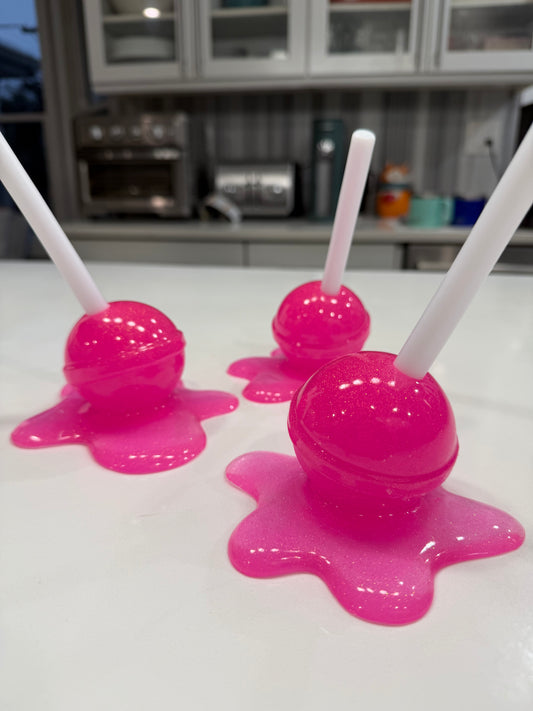 Melting Lollipop Extra Large Pop Art Decor Pink Sparkle Glitter, Resin Sculpture, Candy Art