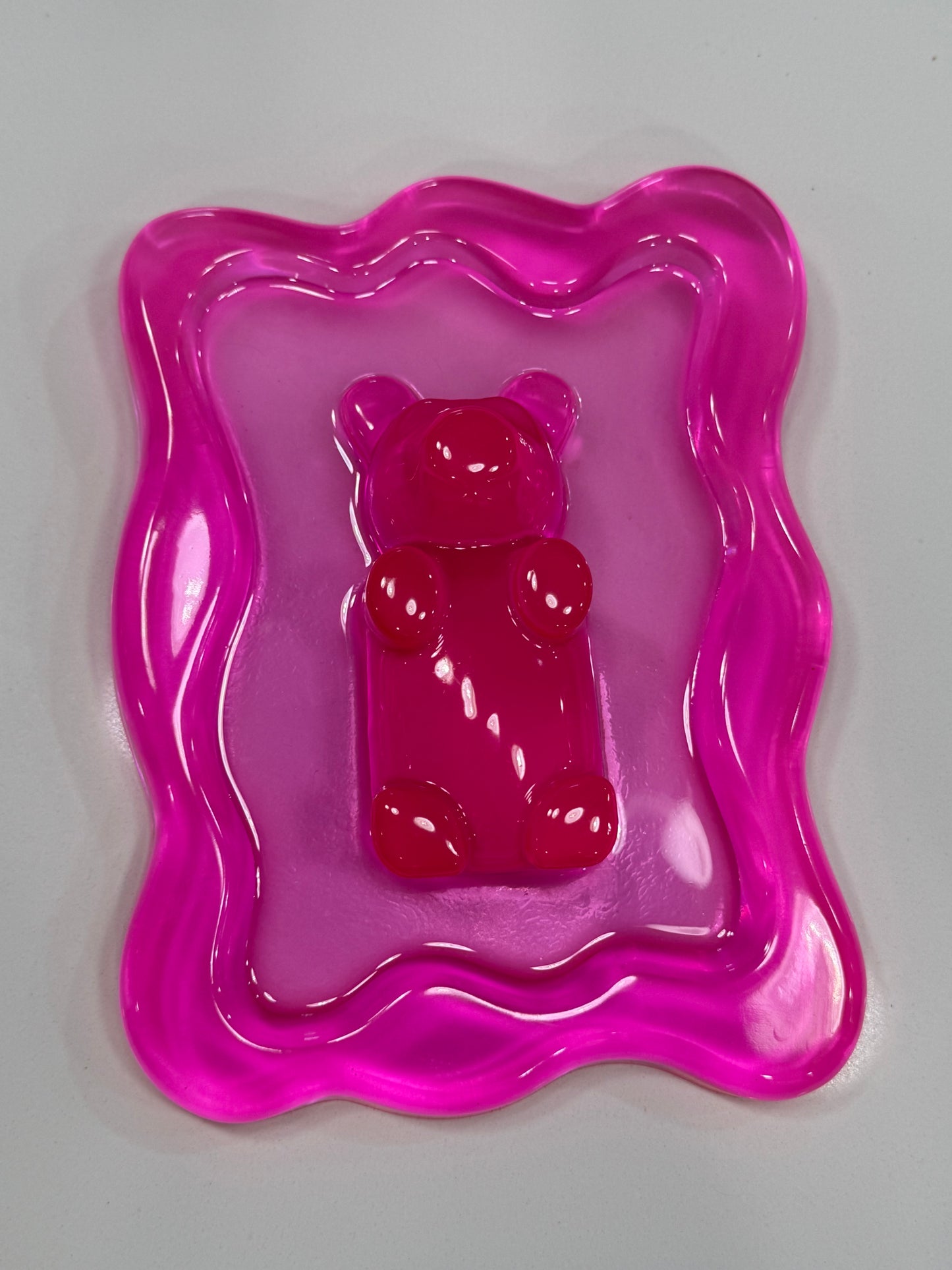Hot Pink Gummy Bear Resin Wall Art – Y2K Candycore Pop Art Decor – Translucent Lucite Style Handmade Sculpture