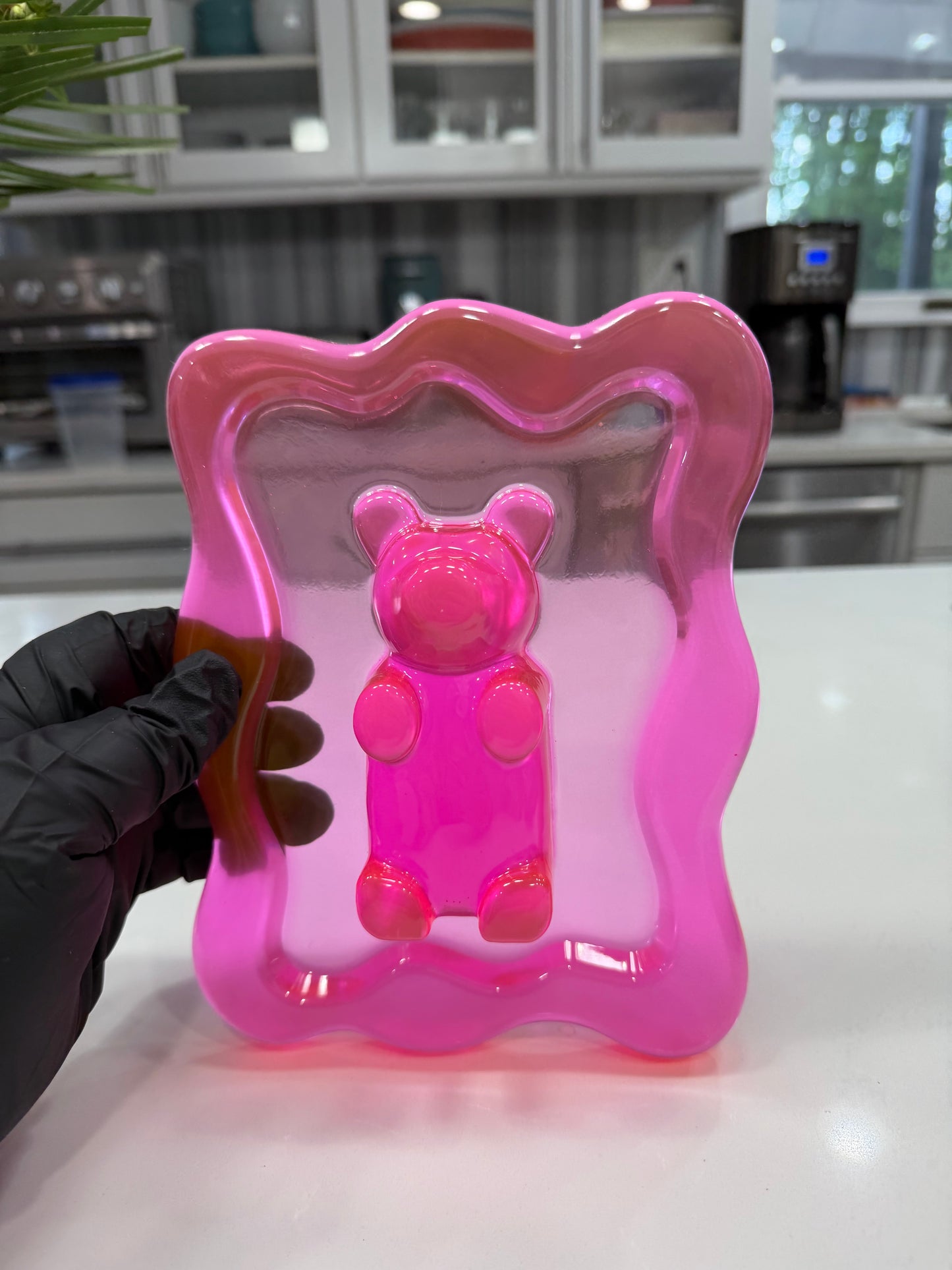 Hot Pink Gummy Bear Resin Wall Art – Y2K Candycore Pop Art Decor – Translucent Lucite Style Handmade Sculpture