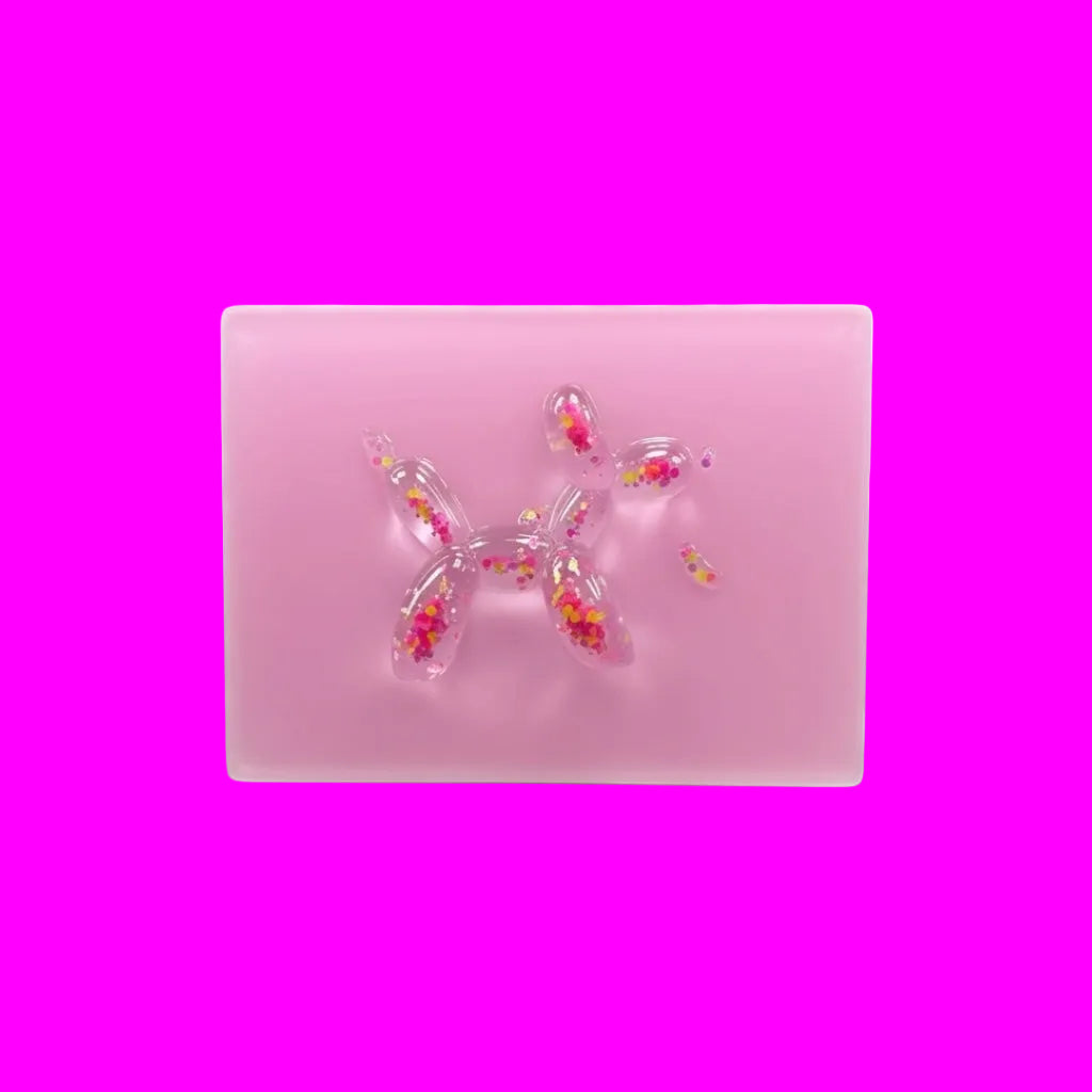 Confetti Balloon Dog on Soft Pink Resin Panel – OOAK Pop Art Sculpture (8x6 Wall Art)
