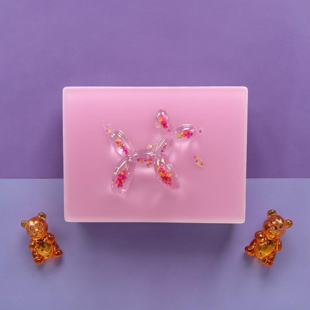 Confetti Balloon Dog on Soft Pink Resin Panel – OOAK Pop Art Sculpture (8x6 Wall Art)