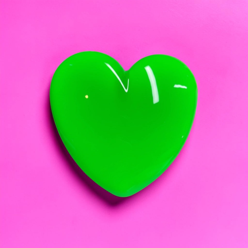 Neon Green Resin Heart Wall Art – Electric Green Pop Art Heart, Glossy Dopamine Decor