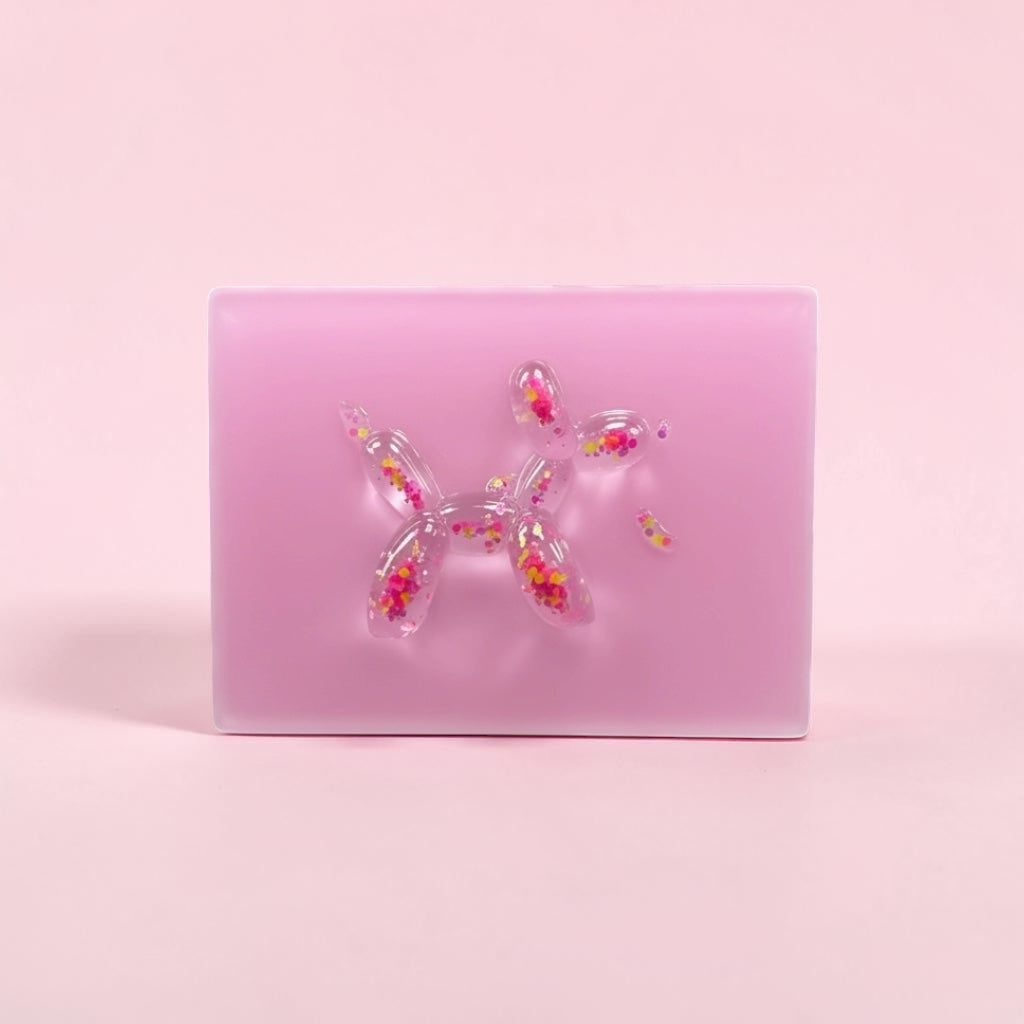 Confetti Balloon Dog on Soft Pink Resin Panel – OOAK Pop Art Sculpture (8x6 Wall Art)