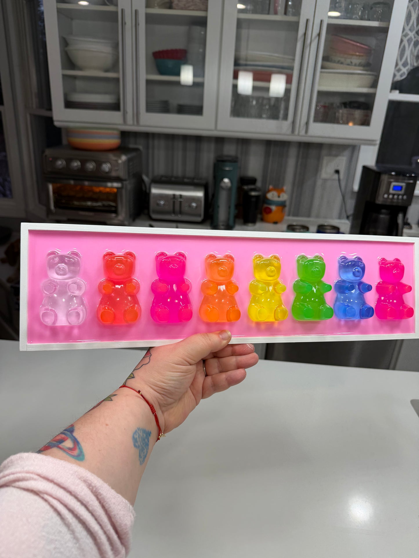 Neon Rainbow Resin Candy Bear Wall Art: 3D Pop Candy Decor
