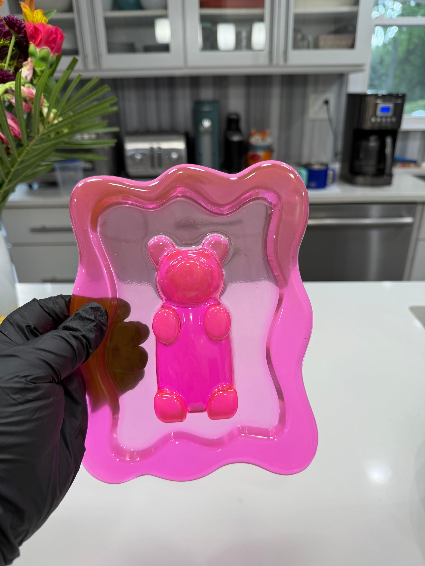 Hot Pink Gummy Bear Resin Wall Art – Y2K Candycore Pop Art Decor – Translucent Lucite Style Handmade Sculpture