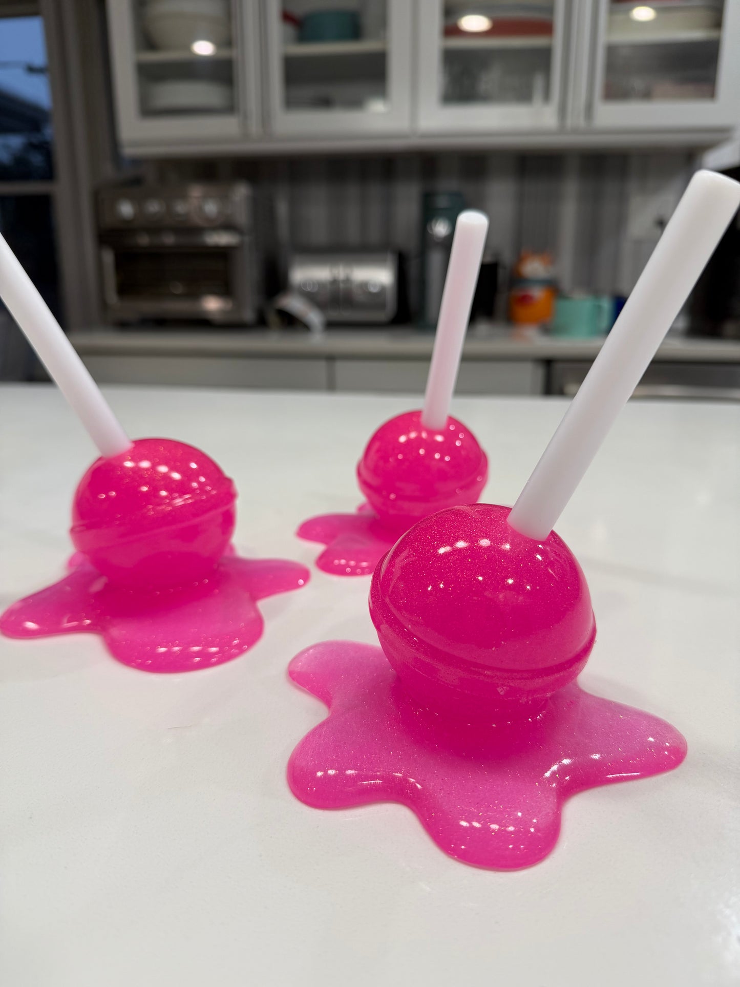 Melting Lollipop Extra Large Pop Art Decor Pink Sparkle Glitter, Resin Sculpture, Candy Art