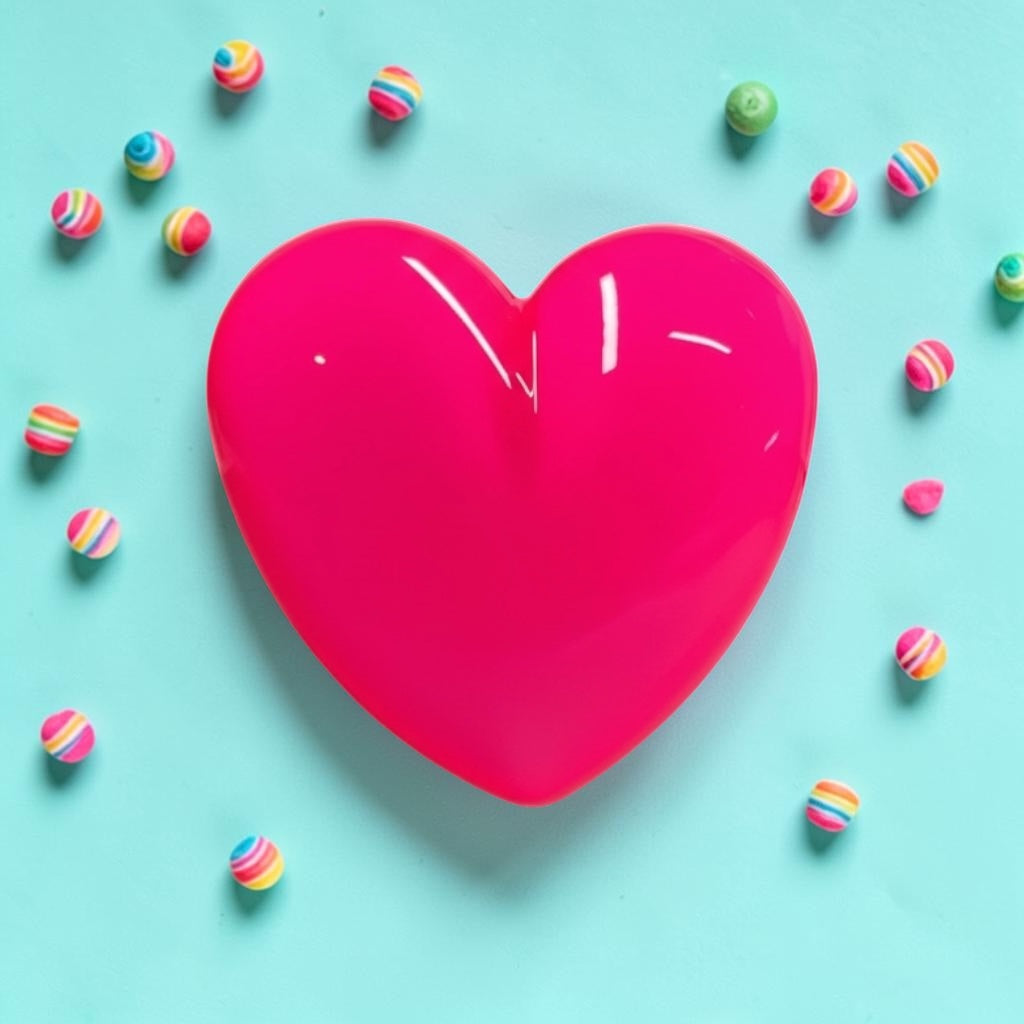 Neon Pink Resin Heart Wall Art – Glossy Candy Heart Pop Art Decor, Kawaii Dopamine Decor