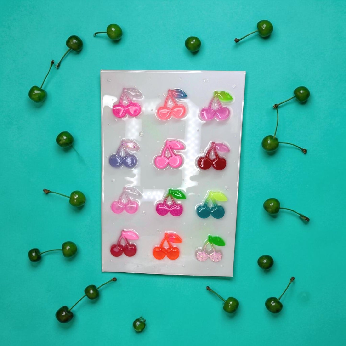OOAK Resin Cherry Grid Wall Art • 3D Pop Art Candy Sculpture • Colorful Kawaii Fruit Decor • Handmade 12x8 Statement Piece