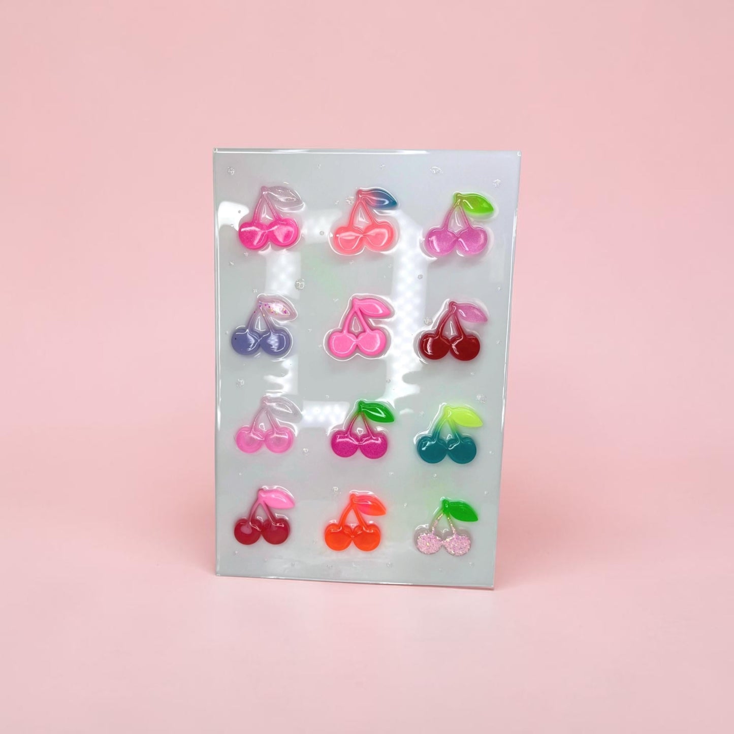 OOAK Resin Cherry Grid Wall Art • 3D Pop Art Candy Sculpture • Colorful Kawaii Fruit Decor • Handmade 12x8 Statement Piece