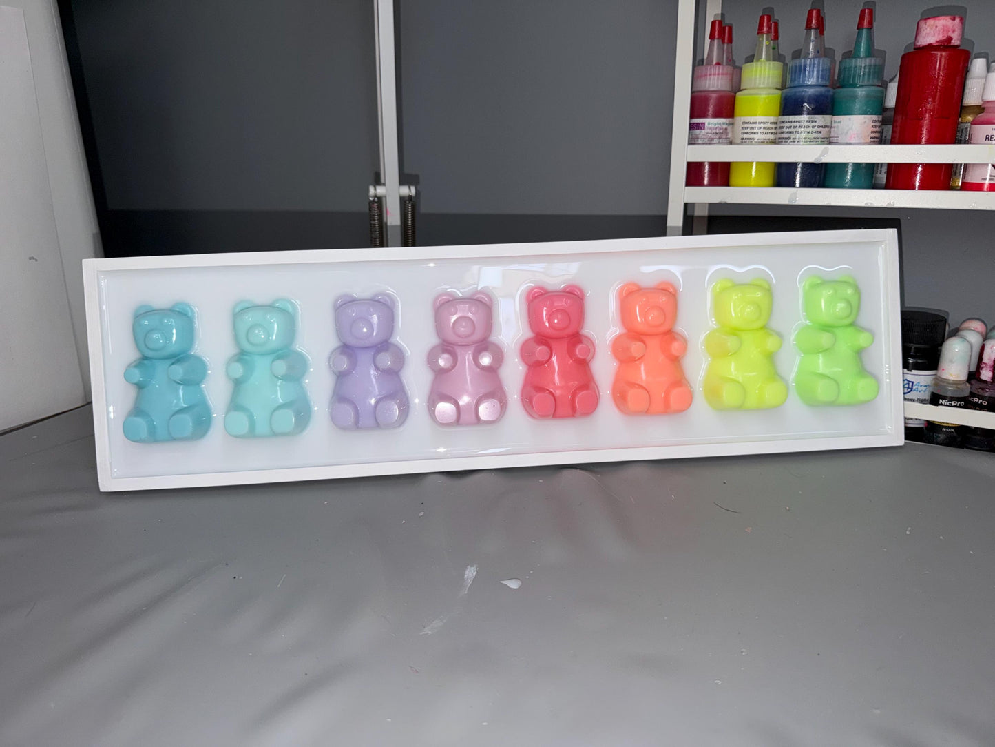Pastel Rainbow Gummy Bear Wall Art: 3D Resin Candy Decor, Nursery Kids Room Decor, Dopamine Rush Apartment Wall Hanging