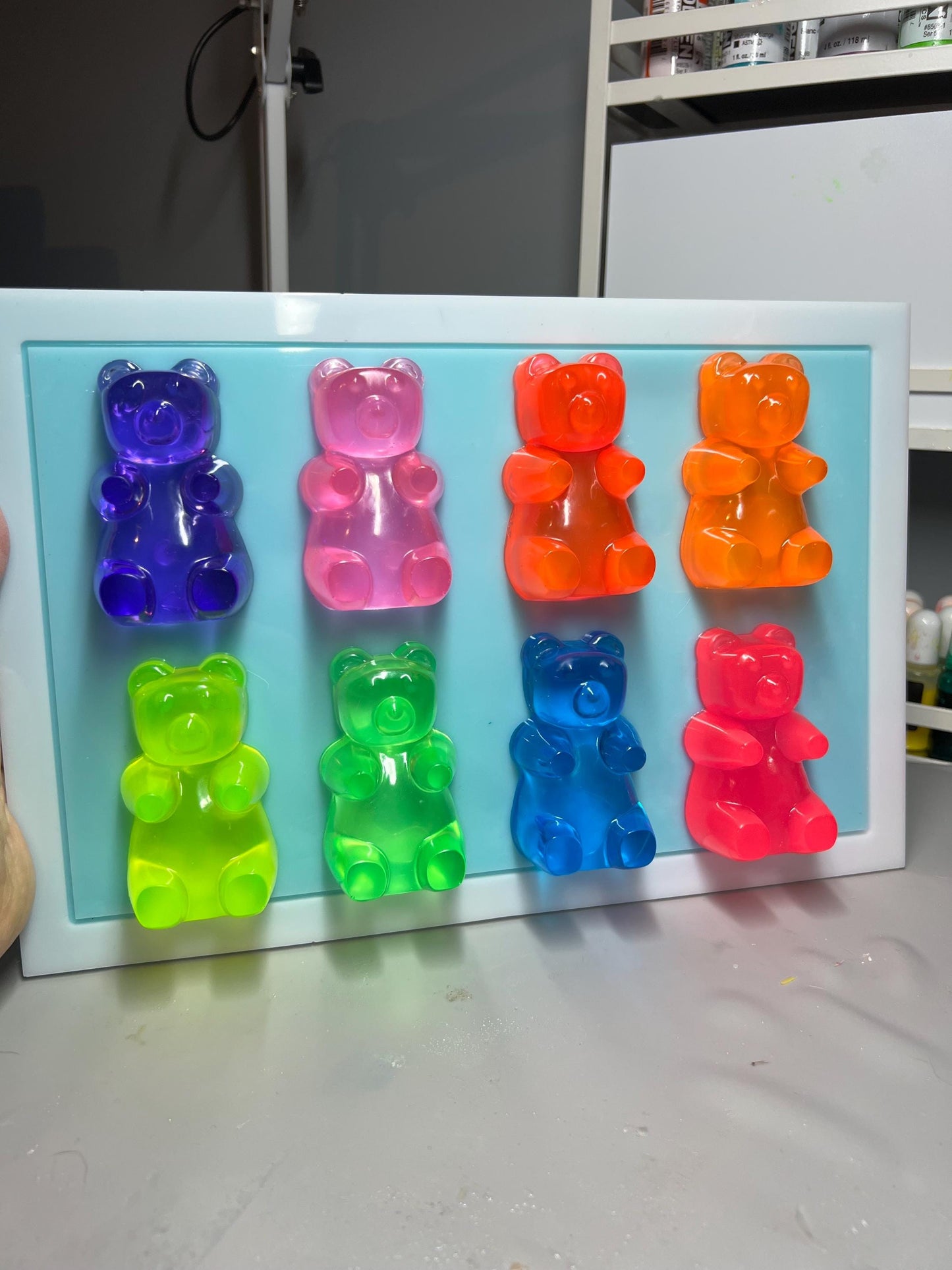 Neon Gummy Bear 3D Wall Art: Handmade Candy Decor (12x8 inches)