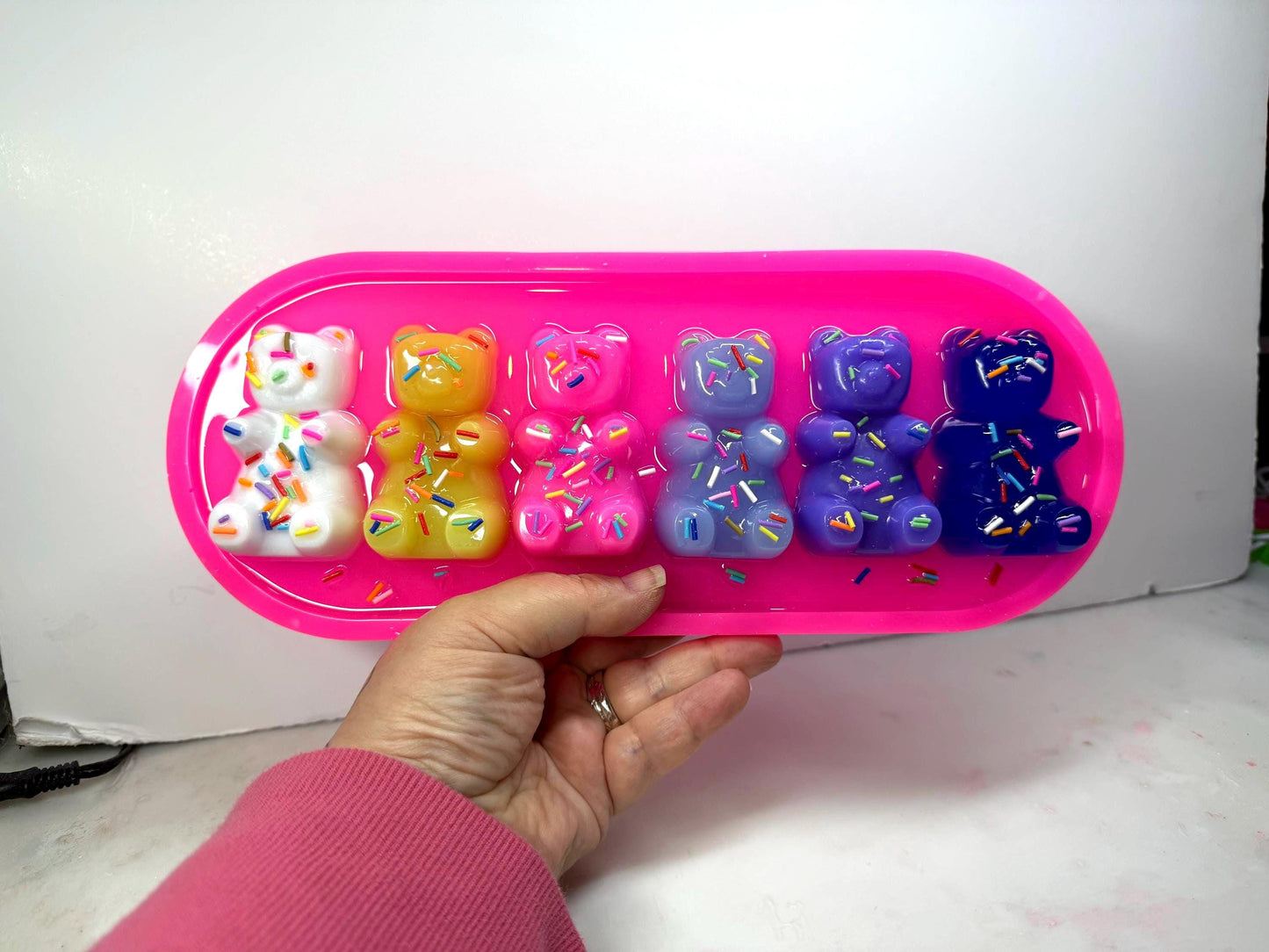 Rainbow Gummy Bear Resin Art • 13x5” Handmade Pop Art Decor • Cute Candy Sprinkle Sculpture • Freestanding or Wall Hanging