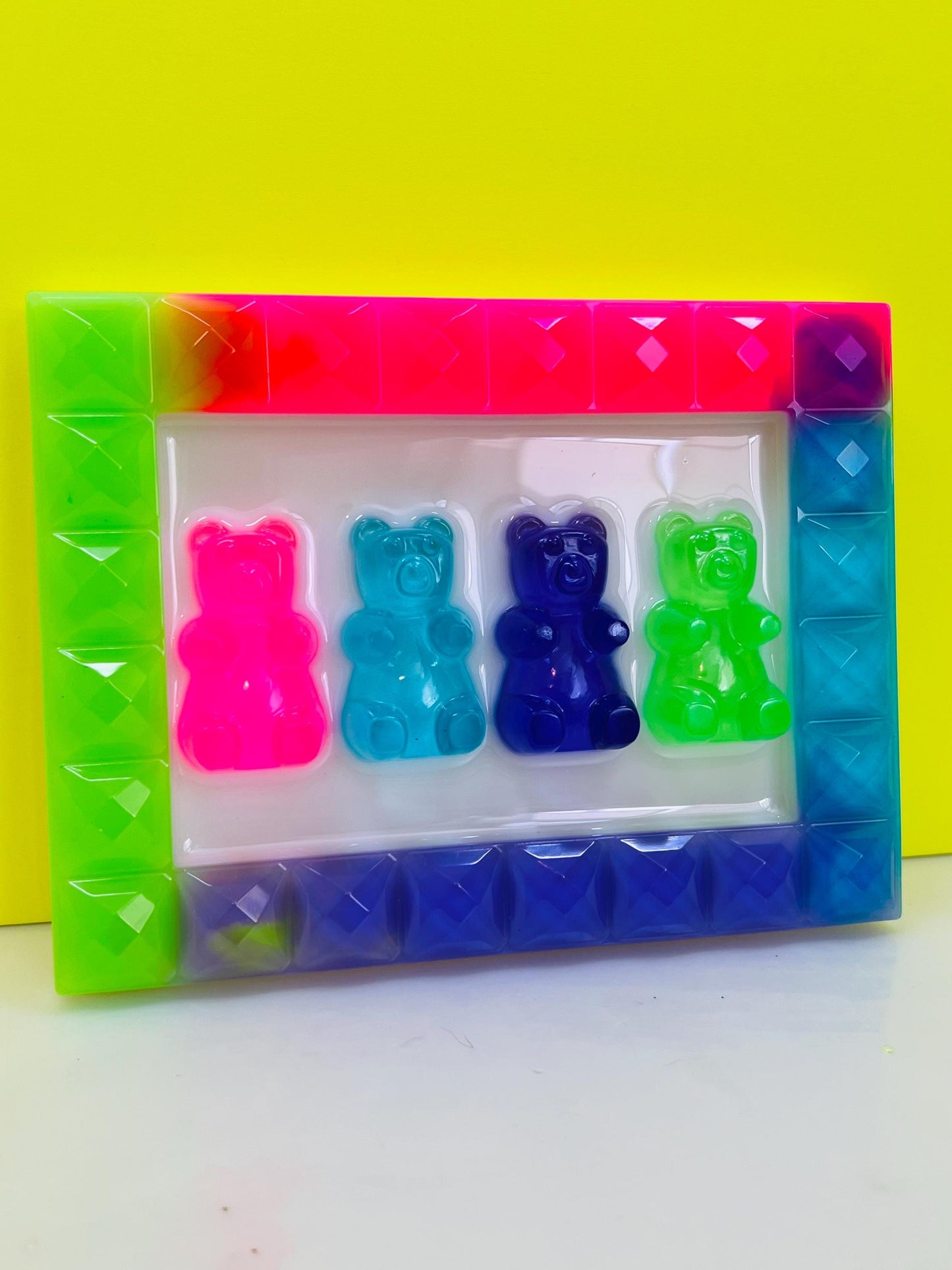 Custom Framed Gummy Bears Decor, Neon Rainbow Resin Gummy Bear Art: 3D Pop Wall Hanging, Gender Neutral Nursery Baby Room Kids Wall Decor