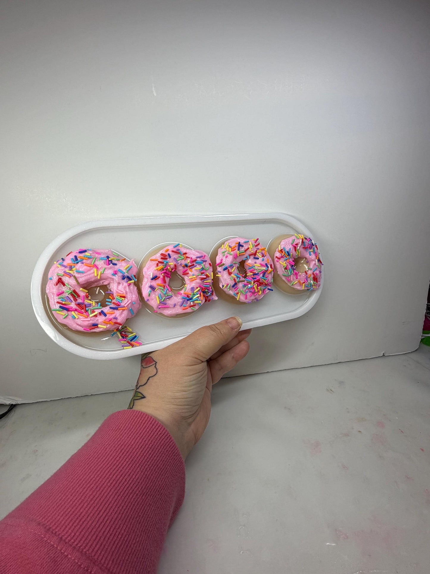 Pink Frosted Donut Resin Art • 13x5” Handmade Pop Art Tray • Rainbow Sprinkle Sweet Kitchen Decor • Cute Kawaii Donut Wall Art