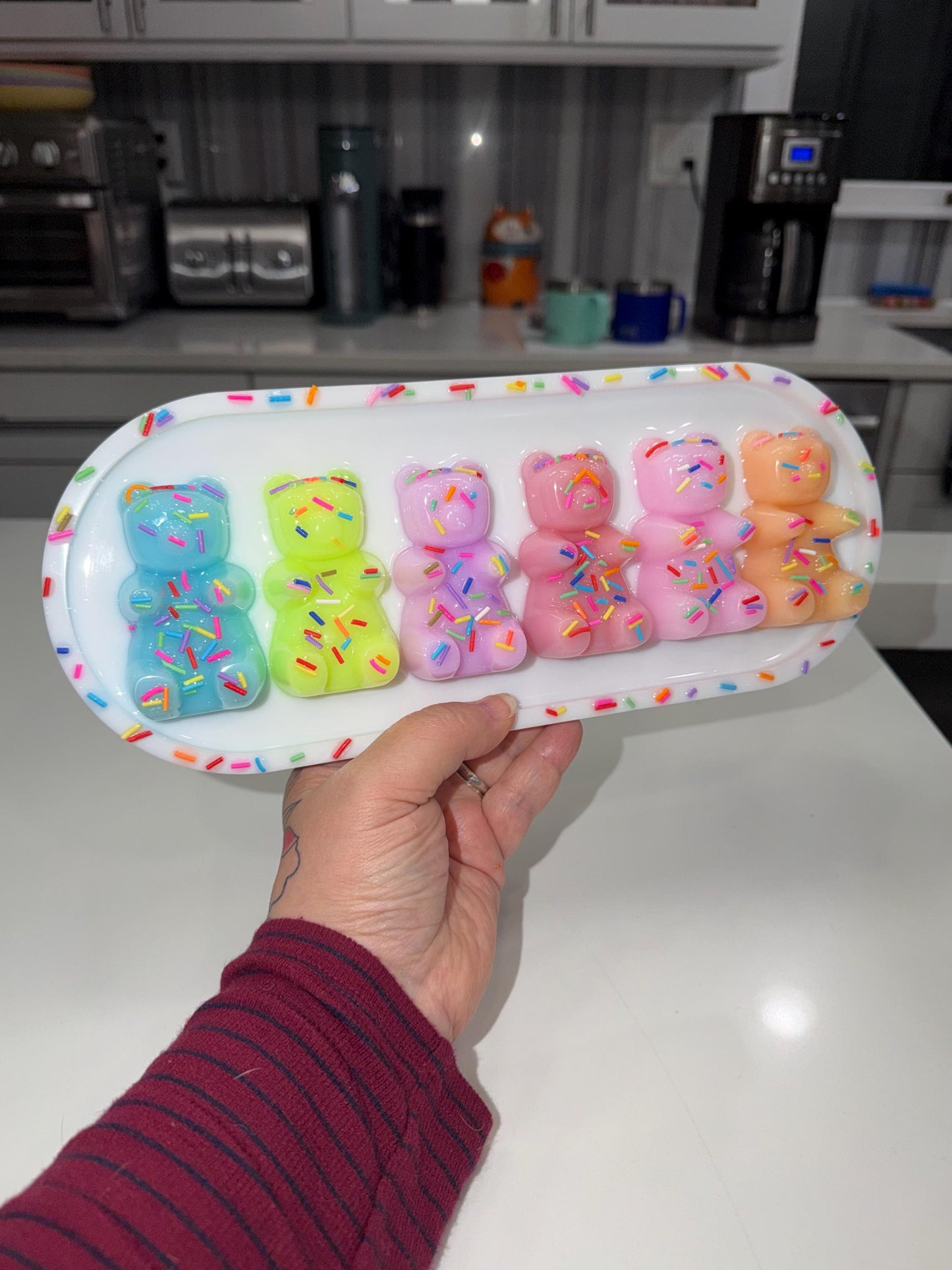 Handmade Resin Gummy Bear Wall Art 13x5 Colorful Pop Art Candy Decor Kawaii Dessert Sculpture