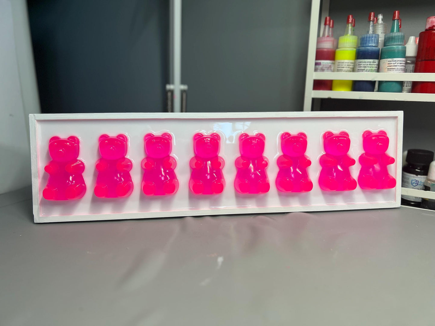 Pink Flight Gummy Bear Resin Wall Art: 3D Pop Art Decor, Nursery Kids Room Decor, Fun Neon Dopamine Apartment Wall Decor, Fake Candy