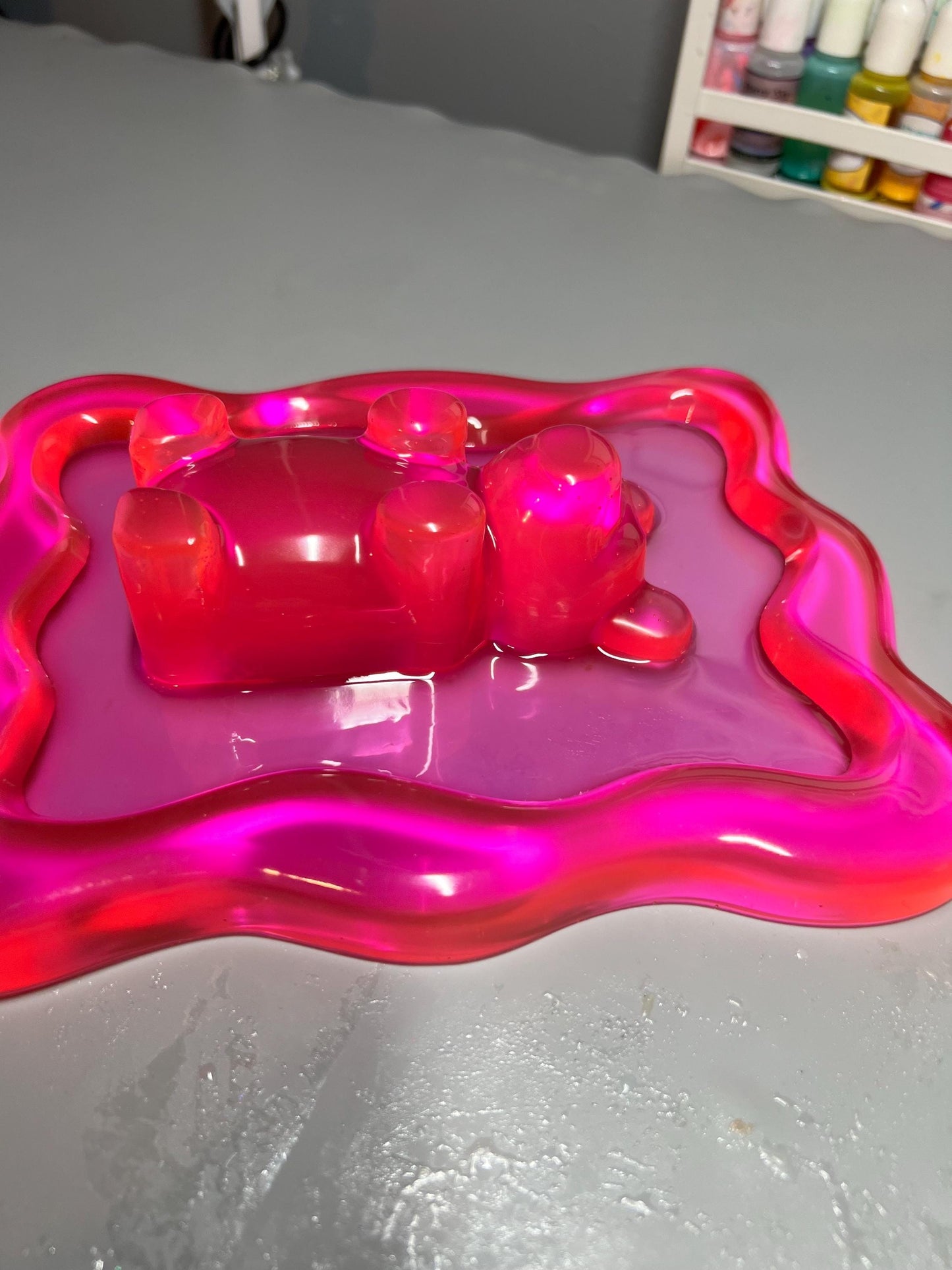 Hot Pink Gummy Bear Resin Wall Art – Y2K Candycore Pop Art Decor – Translucent Lucite Style Handmade Sculpture