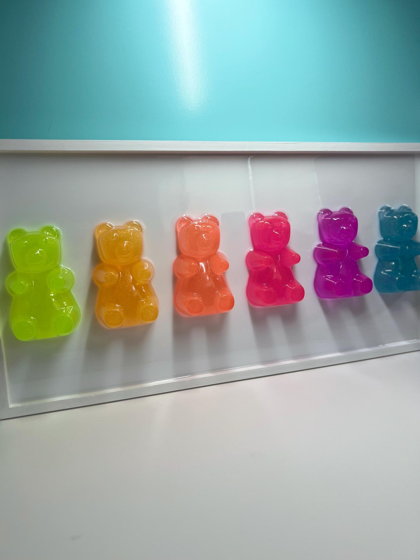Glitter 5 inch Jumbo Neon Rainbow Gummy Bear Wall Art: 3D Pop Art Decor, Gallery Wall Nursery Wall Hanging, Dopamine Rush Kawaii Decor