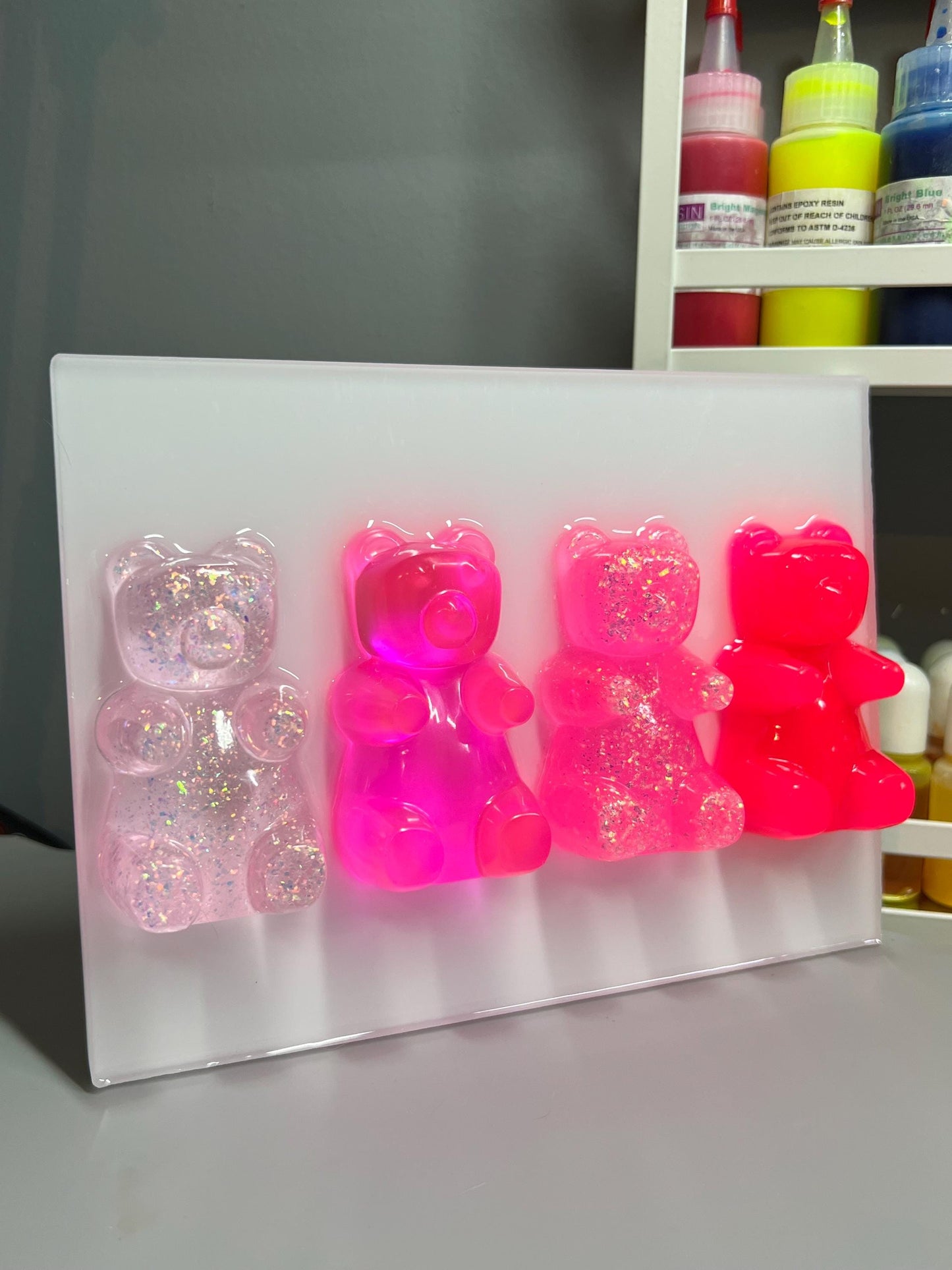 Neon Pink Resin Gummy Bear Wall Art: 3D Pop Art Decor
