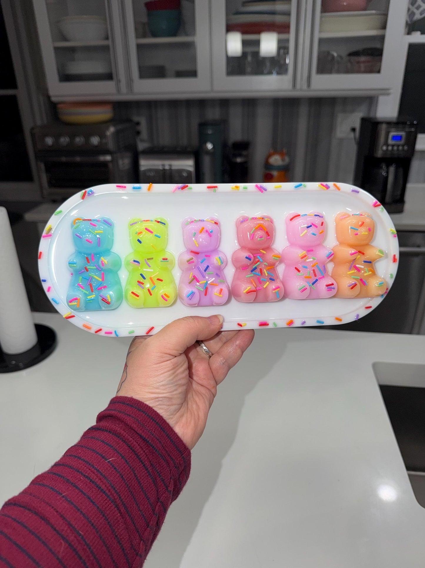 Handmade Resin Gummy Bear Wall Art 13x5 Colorful Pop Art Candy Decor Kawaii Dessert Sculpture
