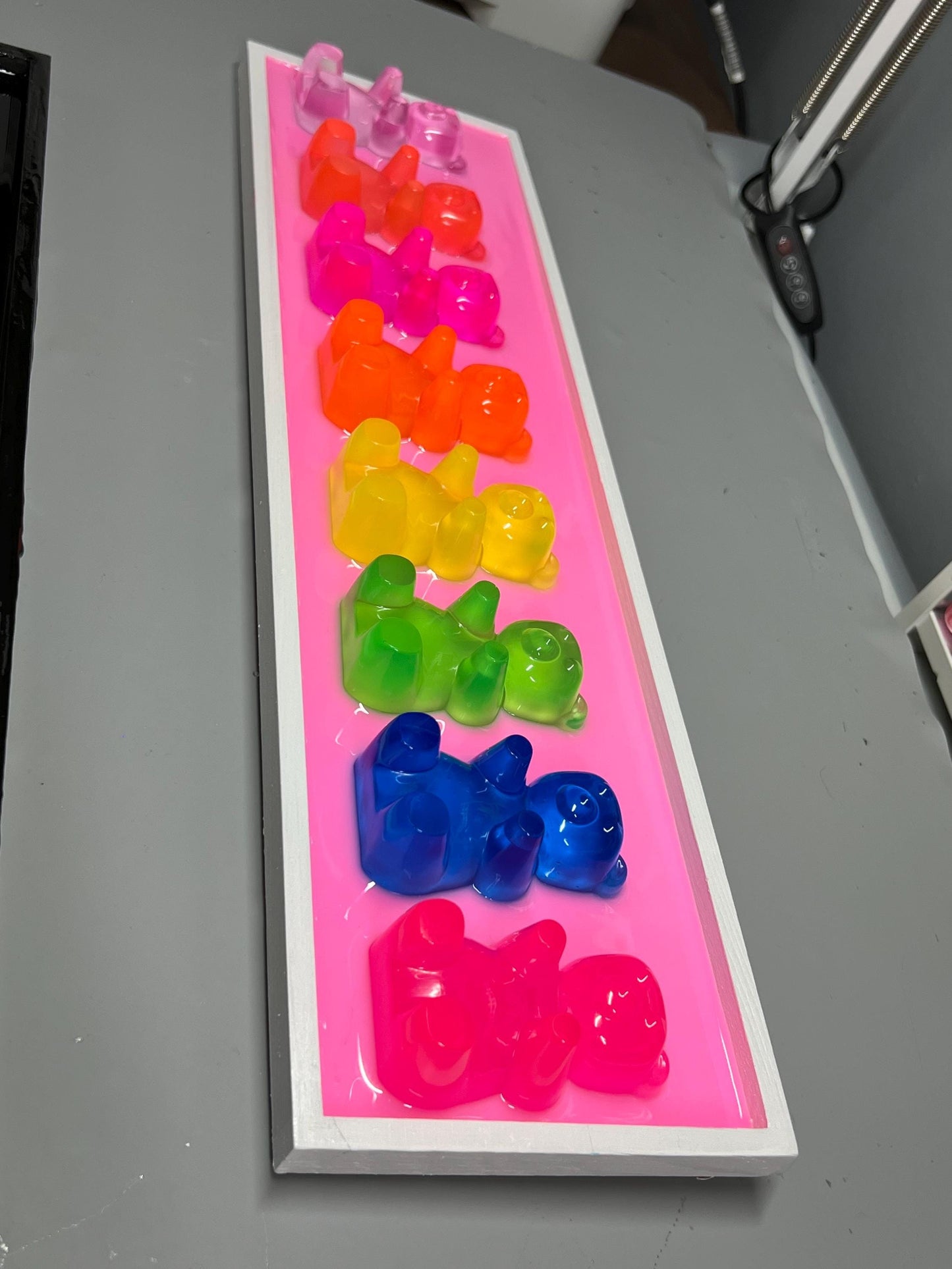 Neon Rainbow Resin Candy Bear Wall Art: 3D Pop Candy Decor