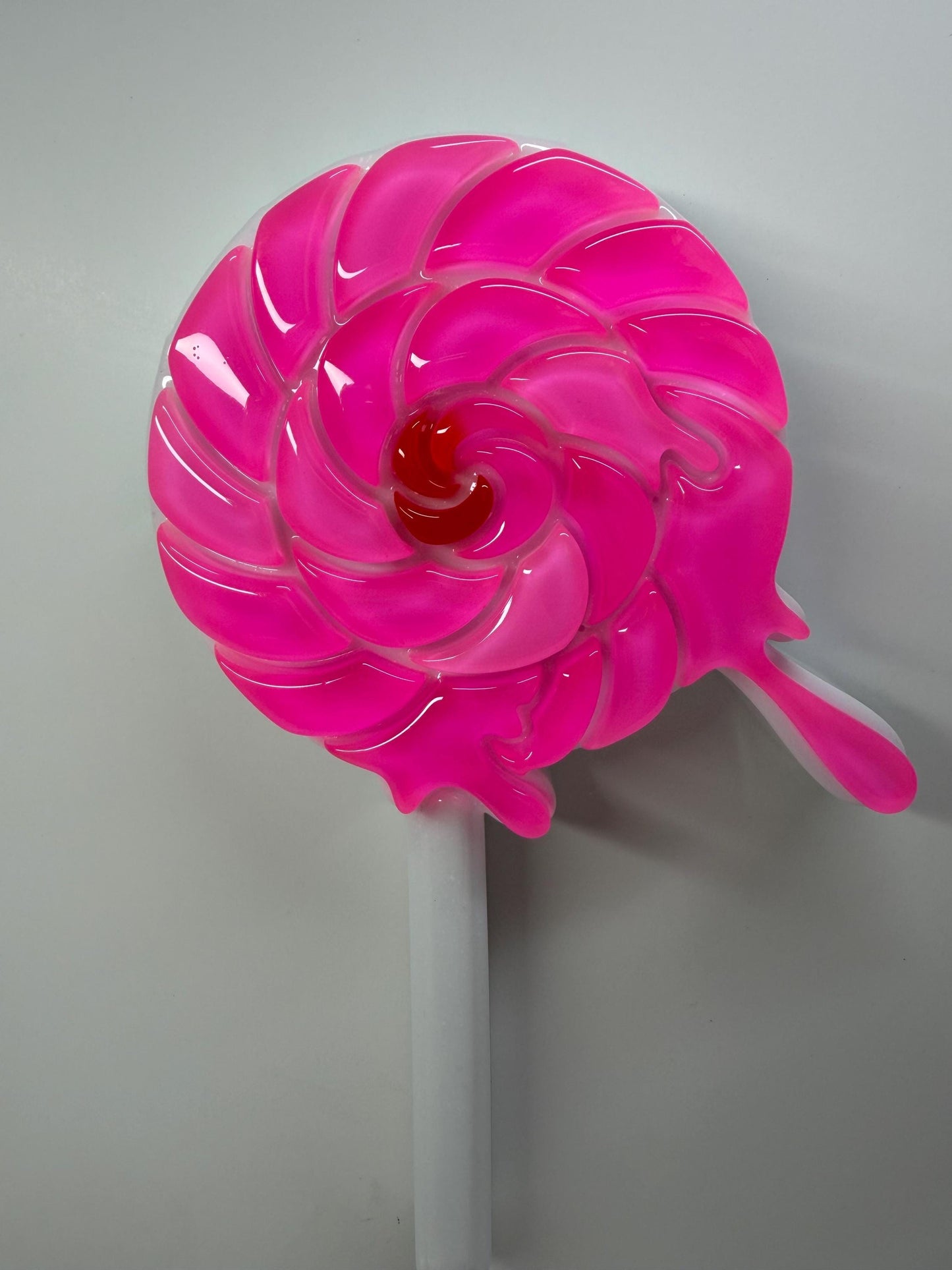 XL Melting Swirl Lollipop Pink Wall Hanging, Resin Sculpture, Candy Art