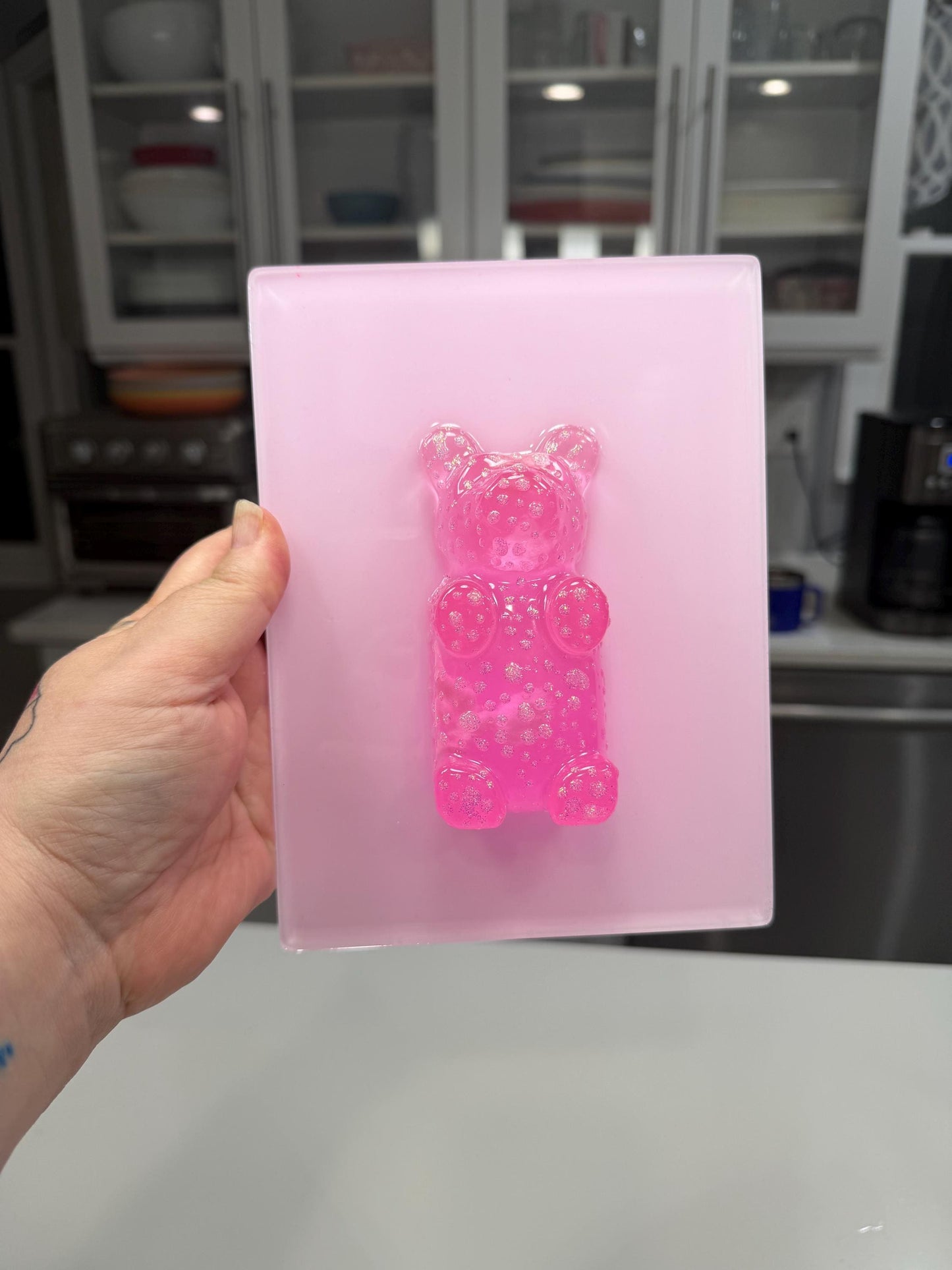 Pink Sparkle Gummy Bear Wall Art | Resin Pop Art Sculpture | 8x6” Candy Decor | Handmade Kawaii Wall Art | Cute Statement Art
