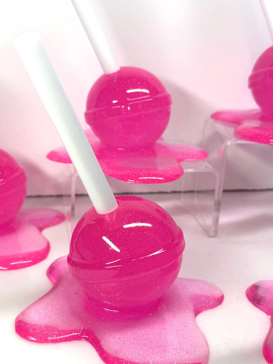 Melting Lollipop Extra Large Pop Art Decor Pink Sparkle Glitter, Resin Sculpture, Candy Art