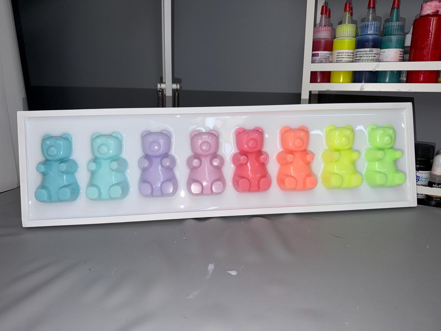 Pastel Rainbow Gummy Bear Wall Art: 3D Resin Candy Decor, Nursery Kids Room Decor, Dopamine Rush Apartment Wall Hanging