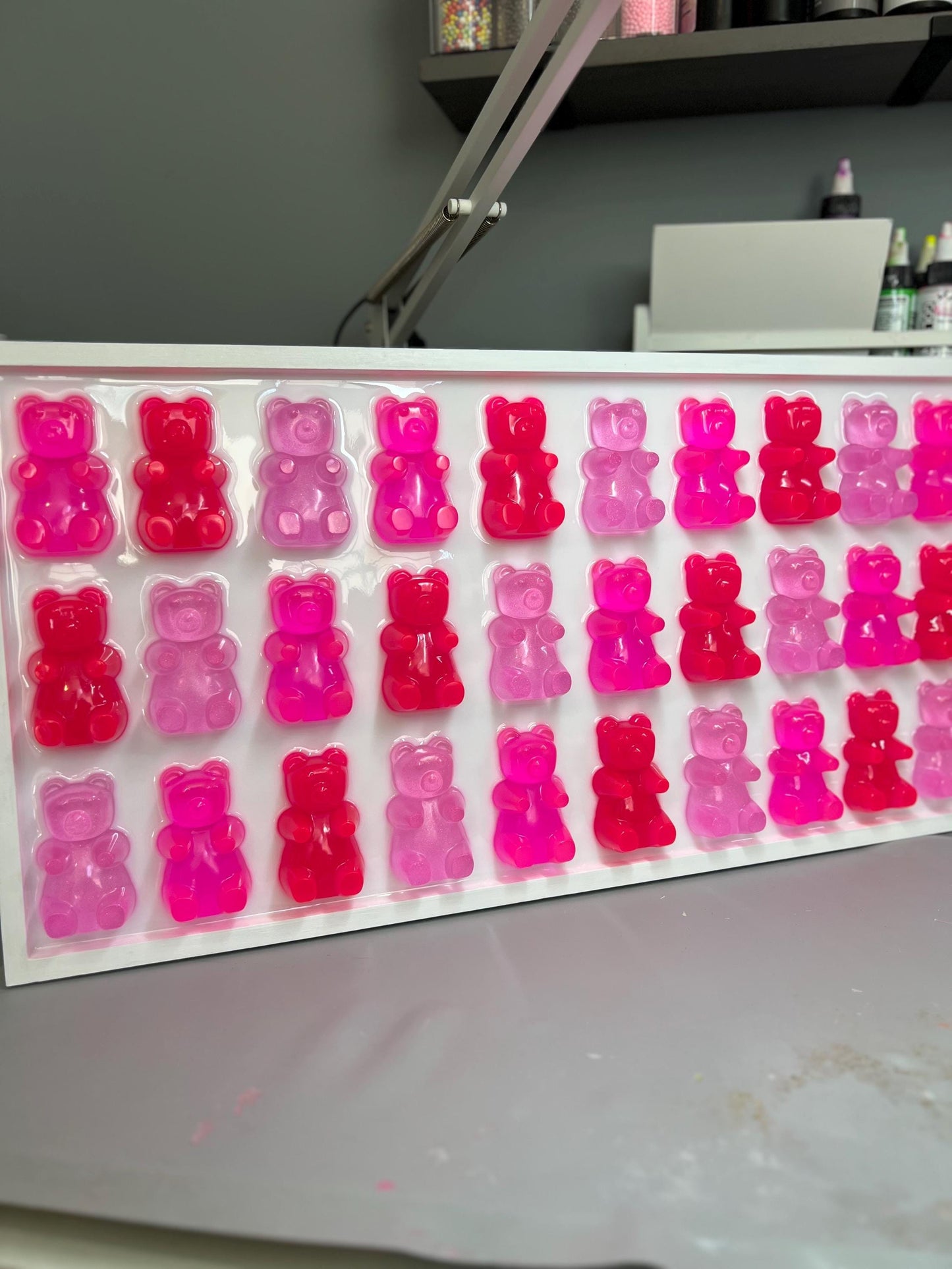 Shades of Pinks Extra Large Pink Resin Gummy Bear Wall Art: 3D Pop Art Decor Glitter, Pink Dopamine Statement Wall Decor