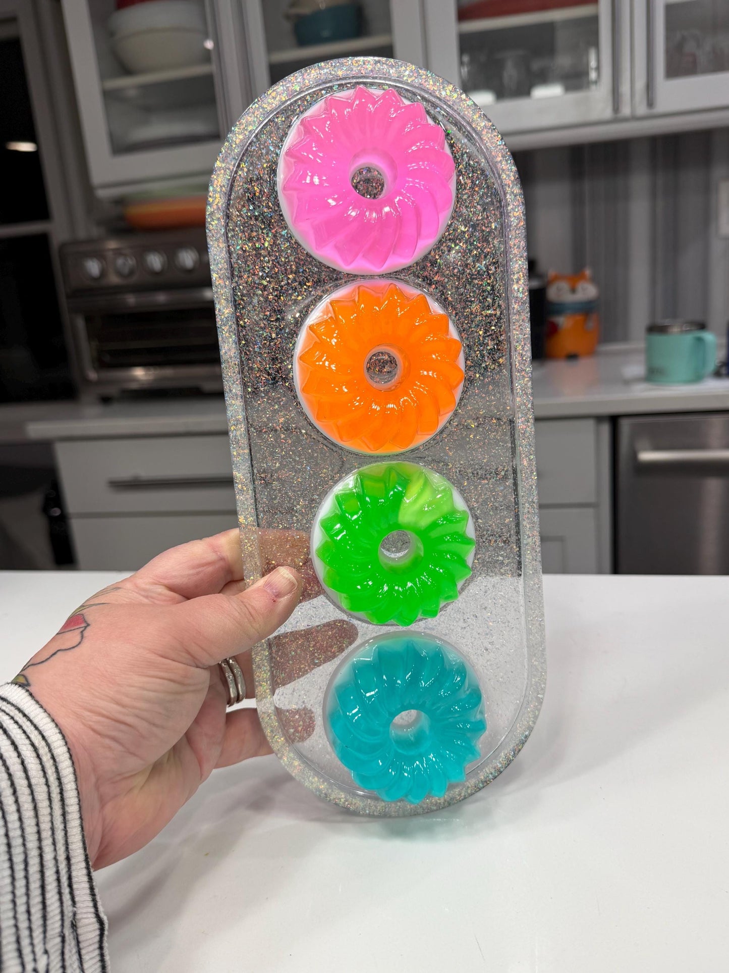 Neon Jelly Cake Wall Art 13x5 Resin Pop Art – Rainbow Gummy Dessert Decor – Maximalist Candy Wall Hanging