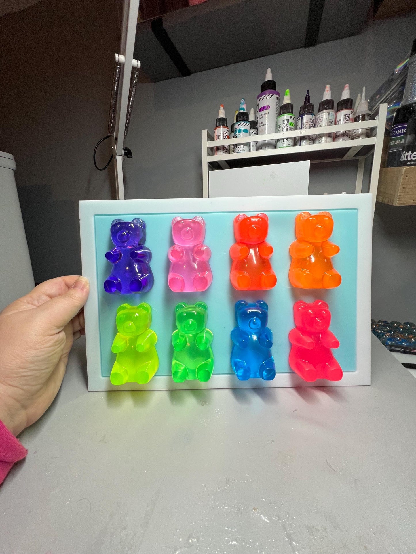 Neon Gummy Bear 3D Wall Art: Handmade Candy Decor (12x8 inches)