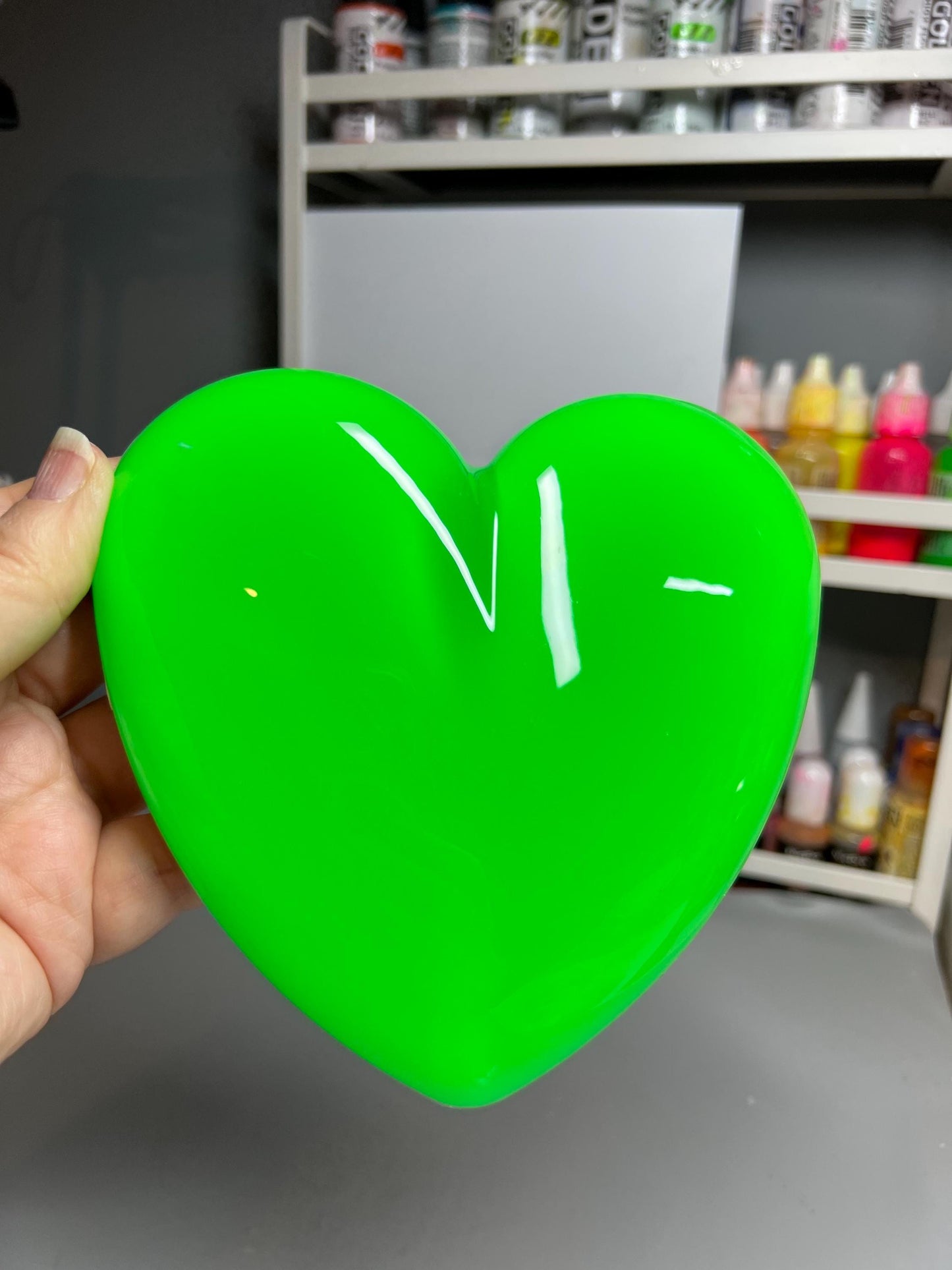Neon Green Resin Heart Wall Art – Electric Green Pop Art Heart, Glossy Dopamine Decor