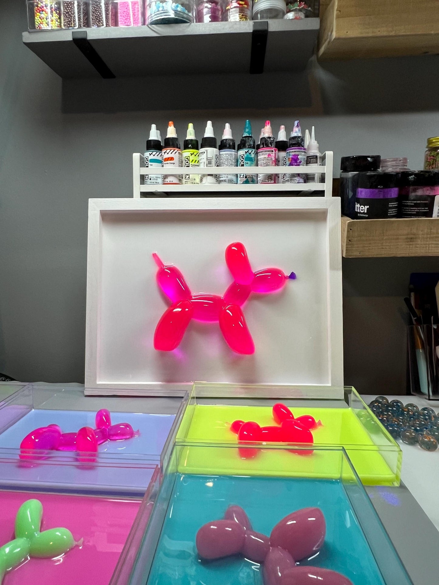 Neon Pink Balloon Dog Wall Art: 3D Pop Resin Sculpture, Nursery Kids Room Wall Decor, FUN pink Apartment Wall Art, Cheerful Office Art