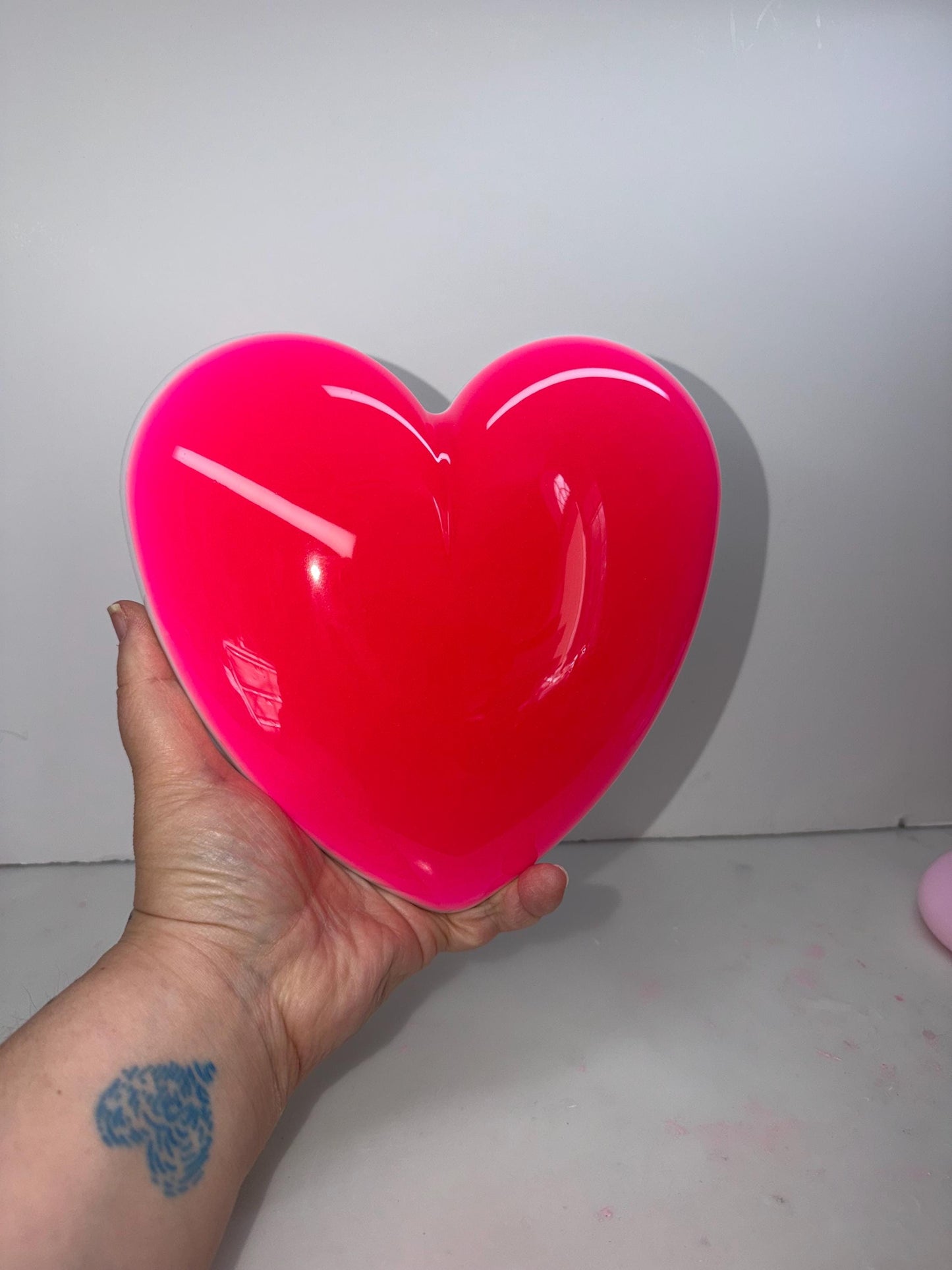 Jumbo Neon Pink Resin Heart: 3D Pop Art Wall Hanging, Handmade