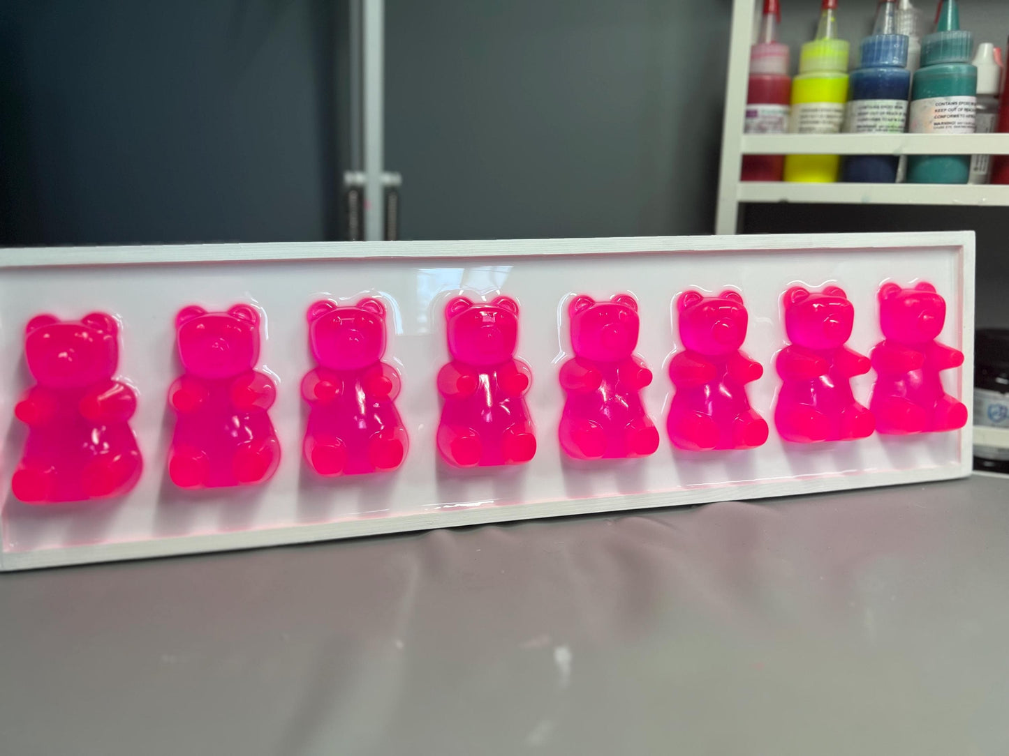 Pink Flight Gummy Bear Resin Wall Art: 3D Pop Art Decor, Nursery Kids Room Decor, Fun Neon Dopamine Apartment Wall Decor, Fake Candy