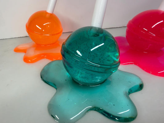 Melting Lollipop Extra Large Pop Art Decor Orange Pink Blue-Green, Resin Sculpture, Candy Art