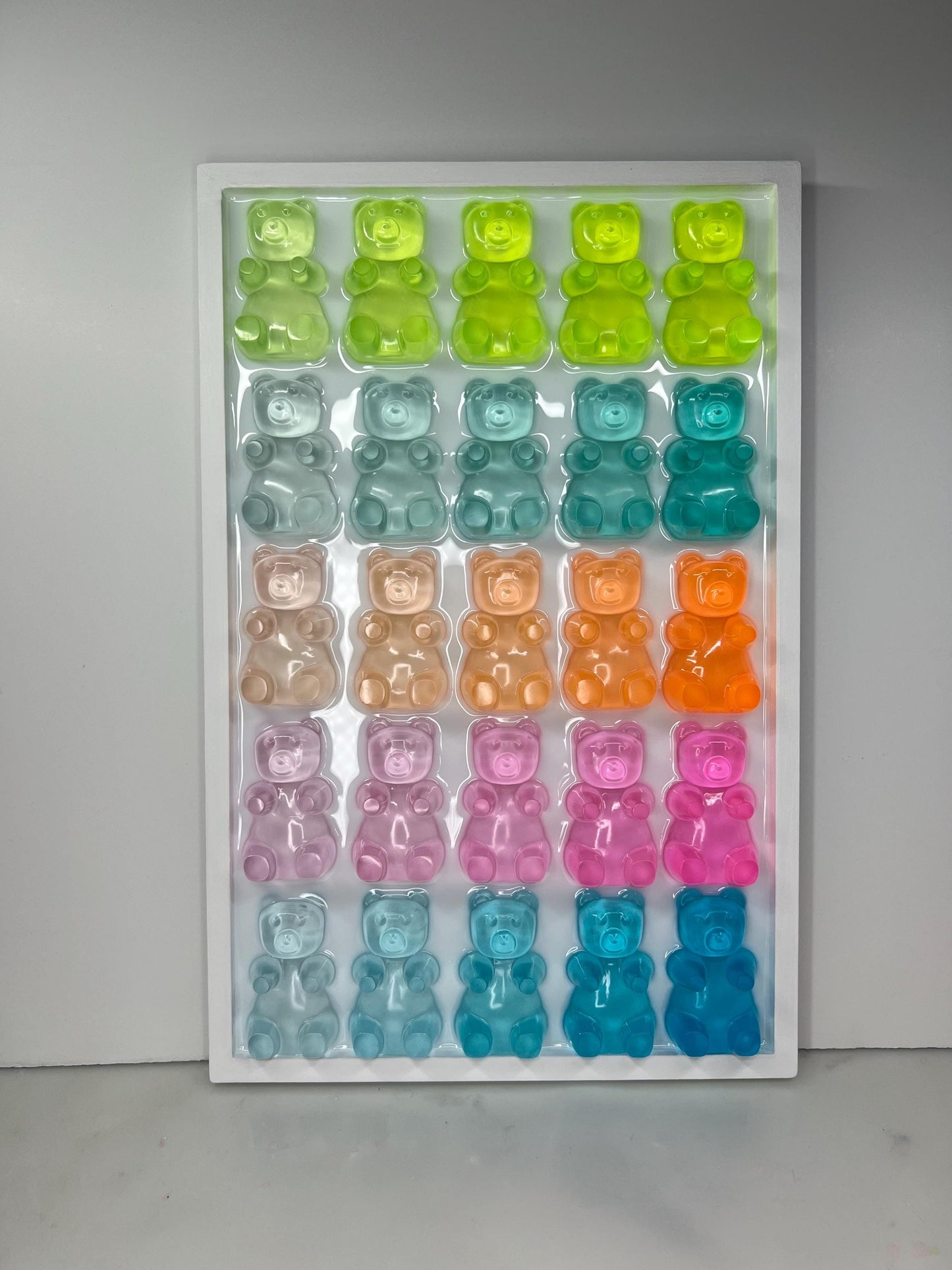 Rainbow Ombre Resin Gummy Bear Wall Art: 3D Pop Art Decor, Nursery Kids Room Wall Hanging, Handmade Rainbow Decor