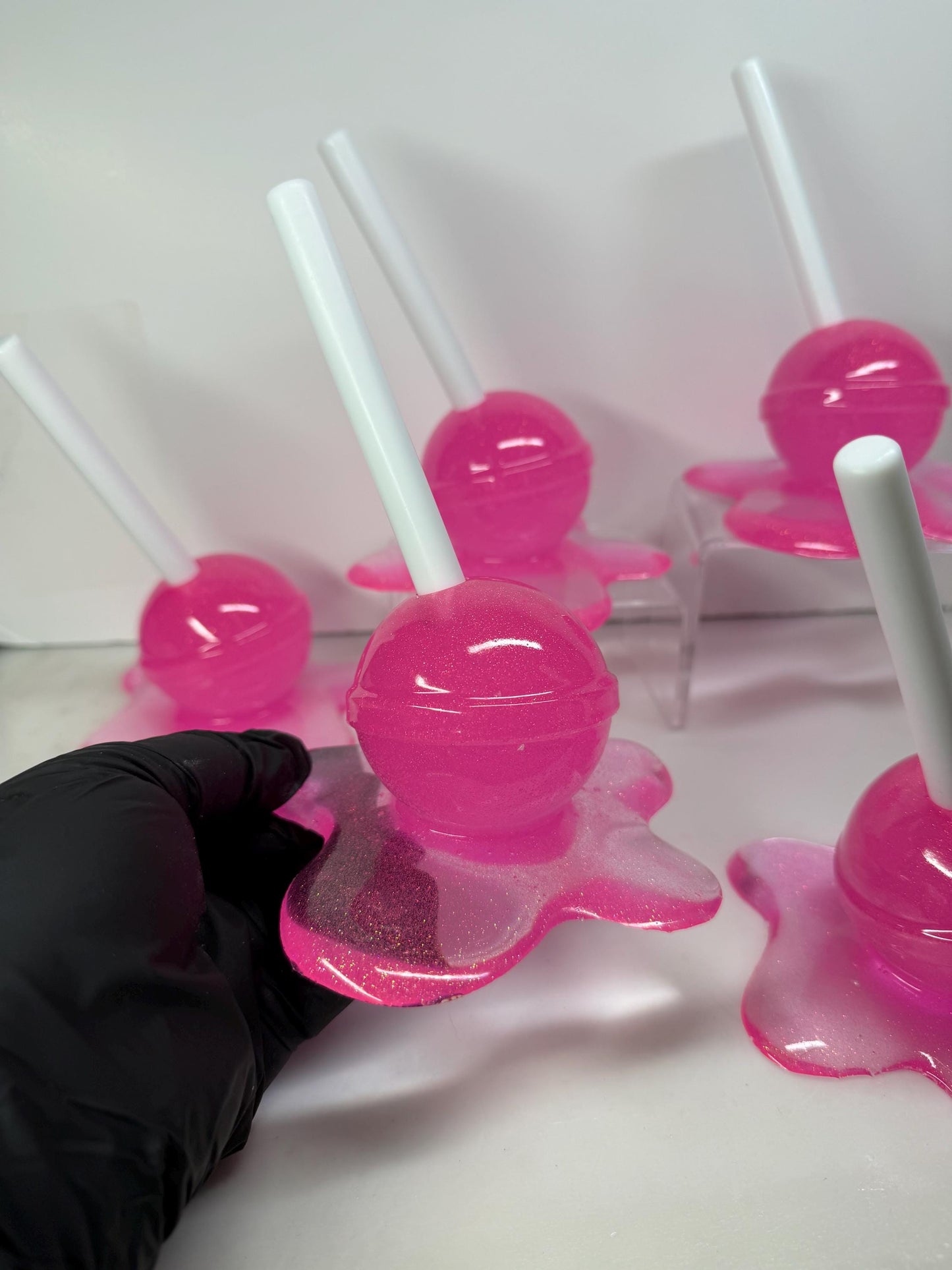 Melting Lollipop Extra Large Pop Art Decor Pink Sparkle Glitter, Resin Sculpture, Candy Art