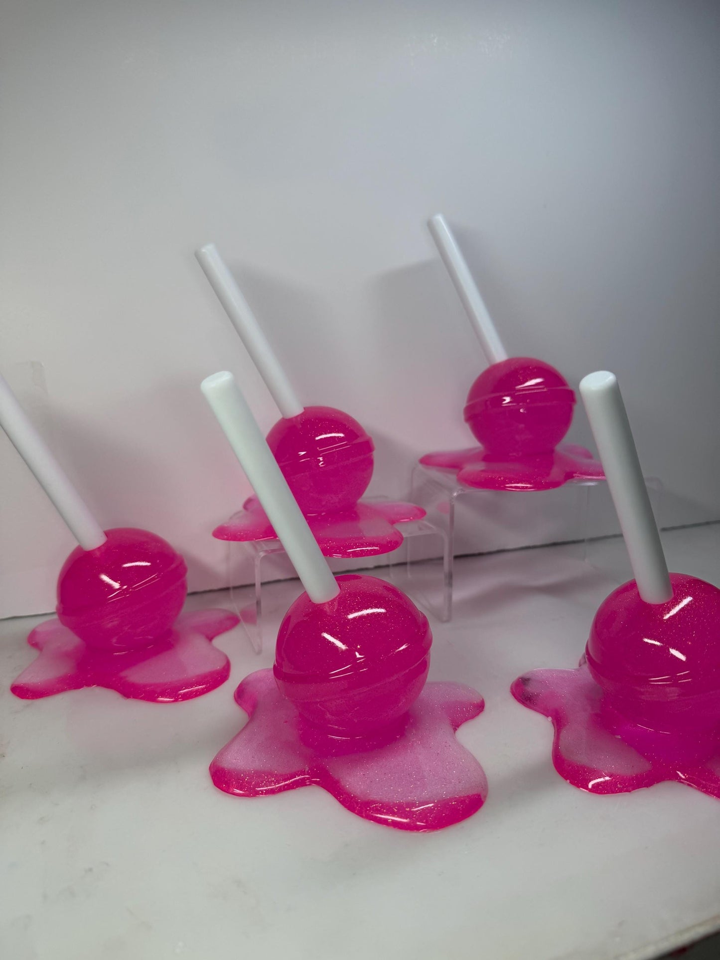 Melting Lollipop Extra Large Pop Art Decor Pink Sparkle Glitter, Resin Sculpture, Candy Art