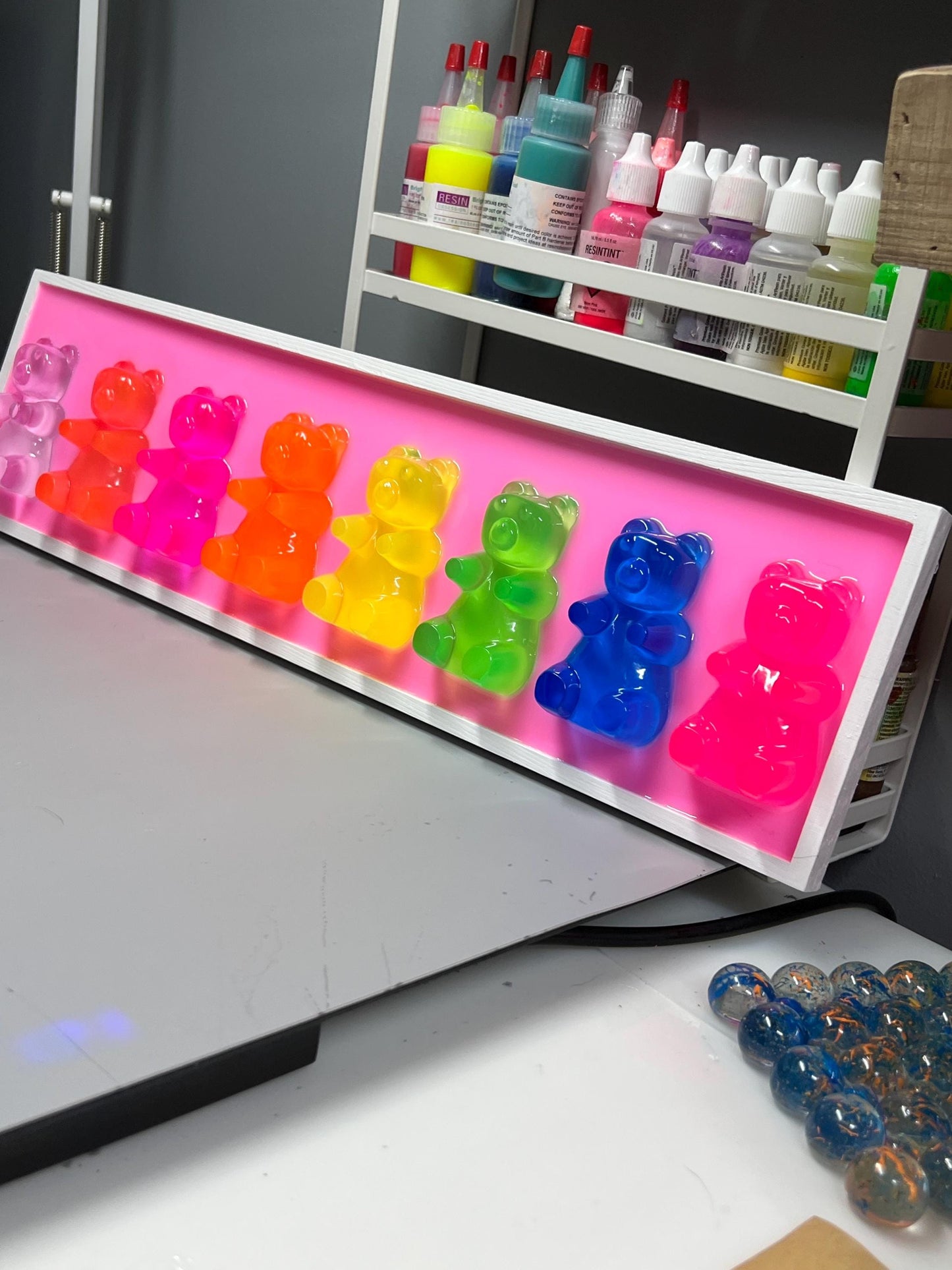 Neon Rainbow Resin Candy Bear Wall Art: 3D Pop Candy Decor