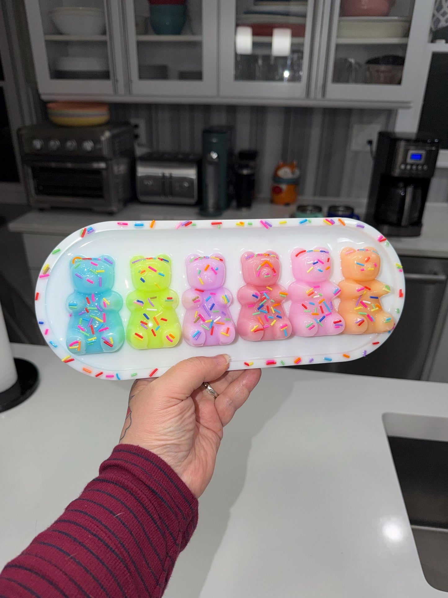 Handmade Resin Gummy Bear Wall Art 13x5 Colorful Pop Art Candy Decor Kawaii Dessert Sculpture