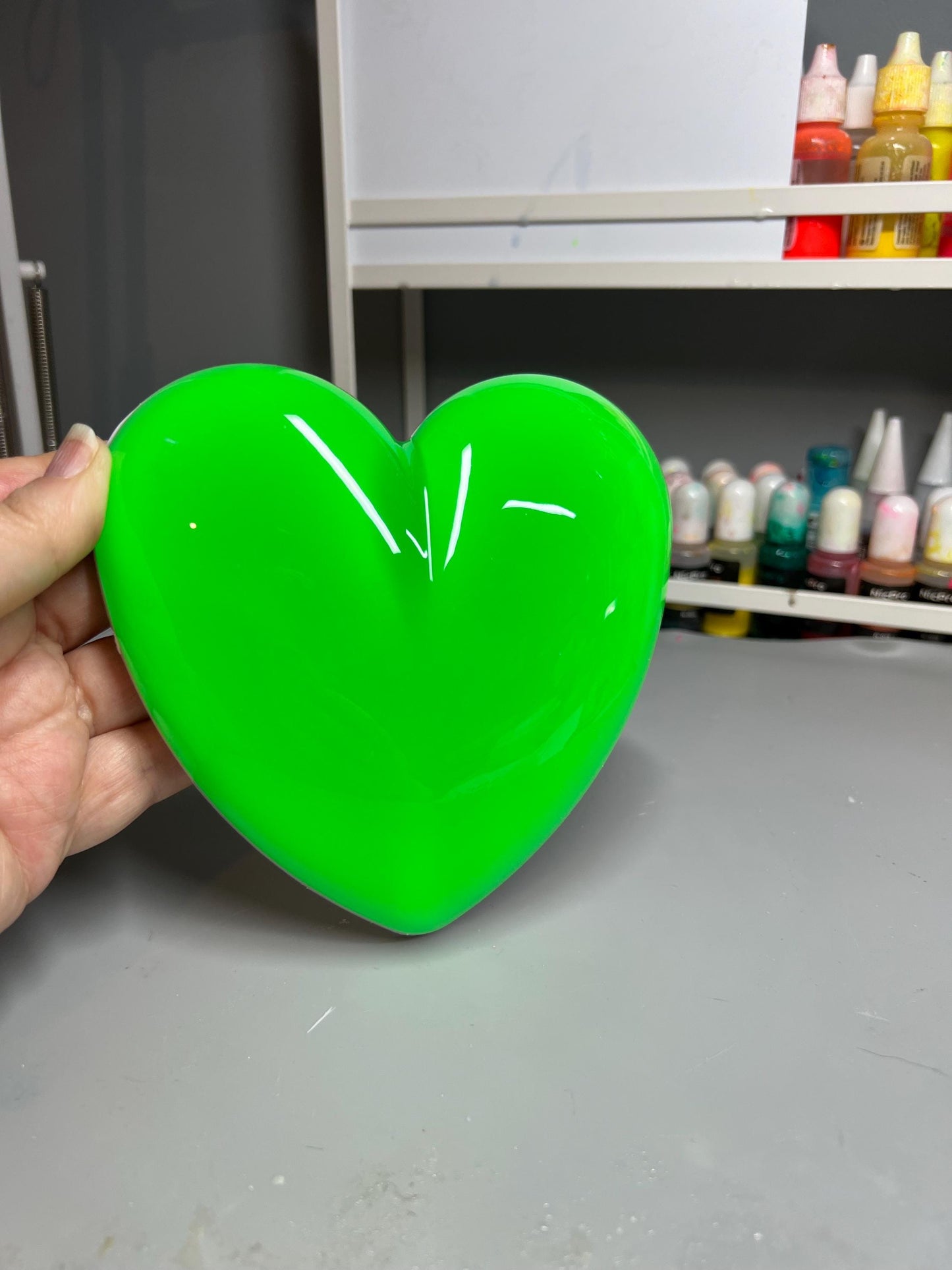 Neon Green Resin Heart Wall Art – Electric Green Pop Art Heart, Glossy Dopamine Decor