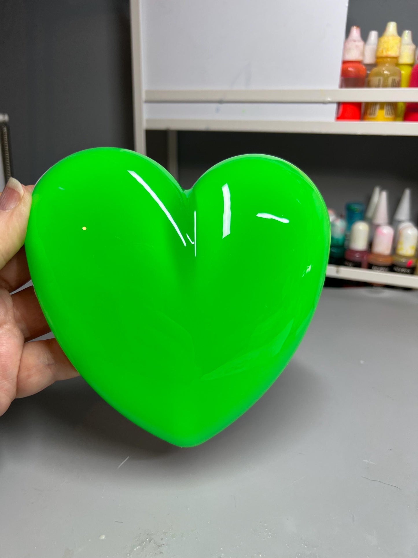 Neon Green Resin Heart Wall Art – Electric Green Pop Art Heart, Glossy Dopamine Decor