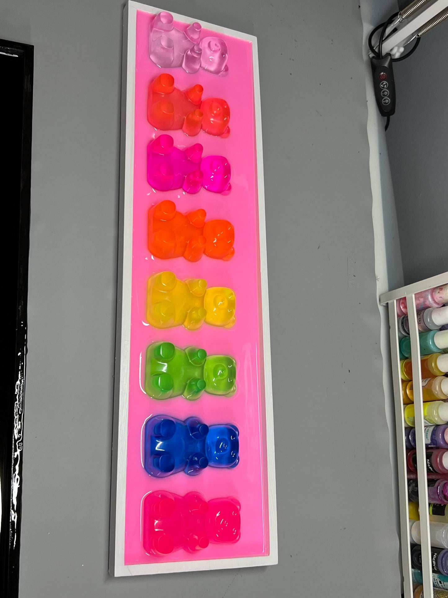 Neon Rainbow Resin Candy Bear Wall Art: 3D Pop Candy Decor