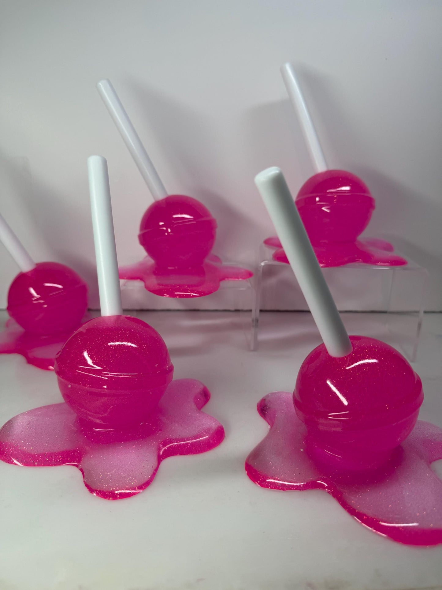 Melting Lollipop Extra Large Pop Art Decor Pink Sparkle Glitter, Resin Sculpture, Candy Art
