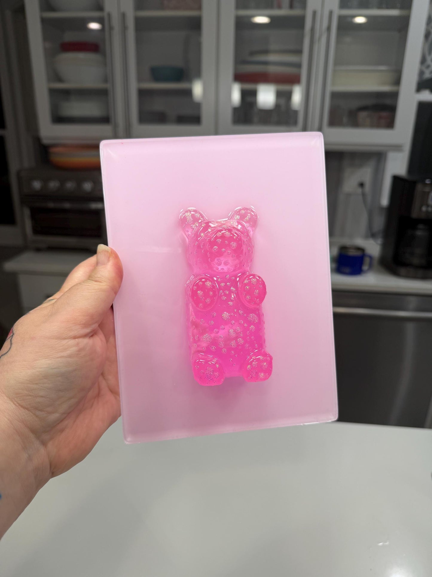Pink Sparkle Gummy Bear Wall Art | Resin Pop Art Sculpture | 8x6” Candy Decor | Handmade Kawaii Wall Art | Cute Statement Art