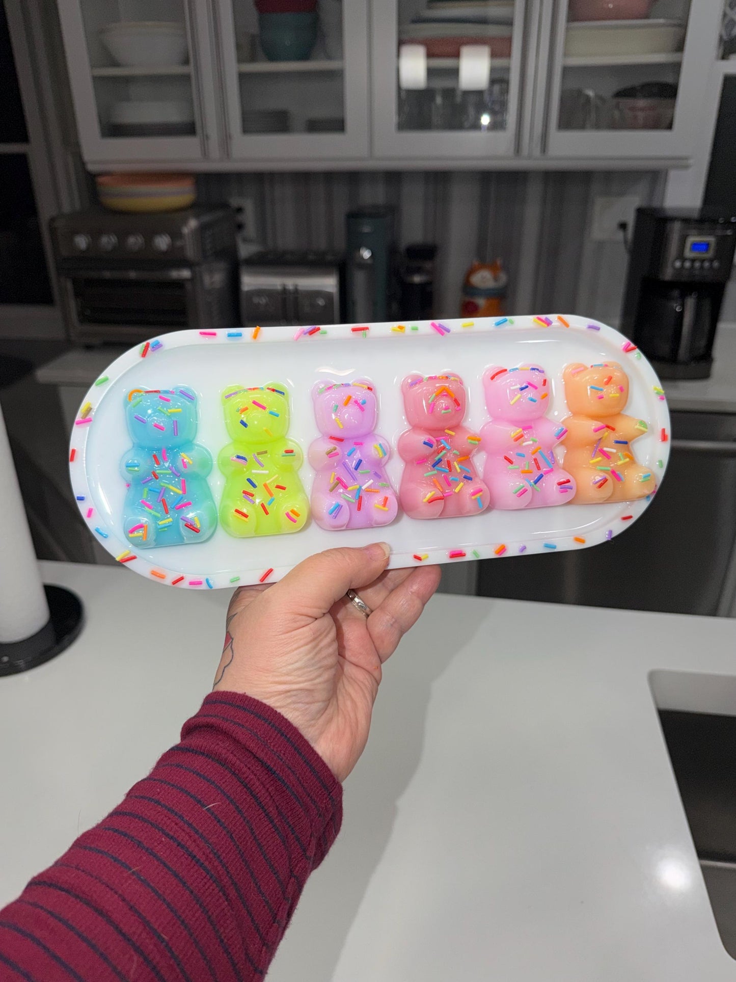 Handmade Resin Gummy Bear Wall Art 13x5 Colorful Pop Art Candy Decor Kawaii Dessert Sculpture